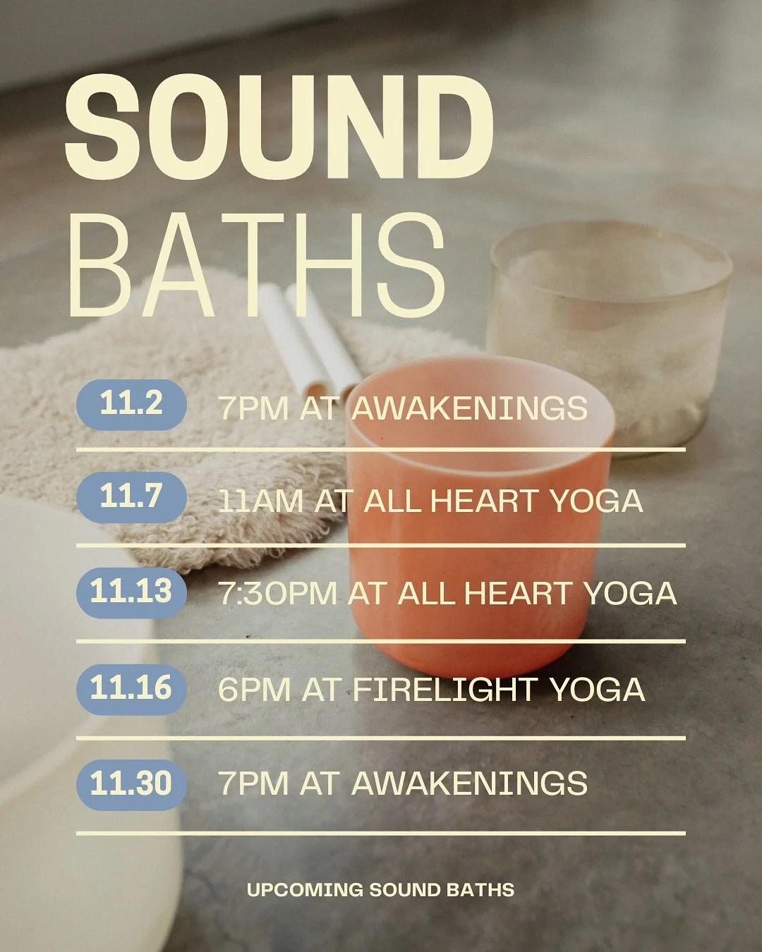 If you&rsquo;ve been feeling overstimulated, tired, or just off lately, this is your invitation to slow down and let your system find calm again. 🌀

November sound bath dates are now live &mdash; find the one that calls to you and come unwind with m