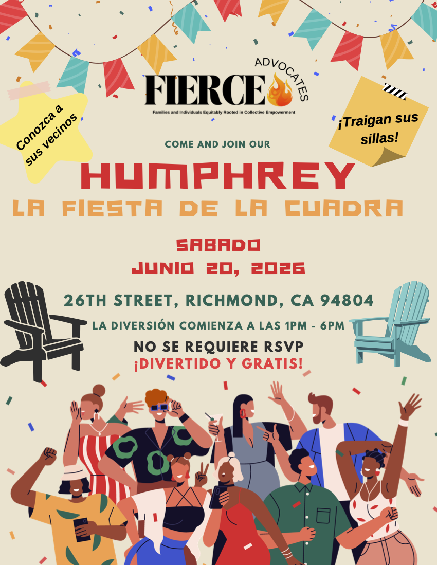 Sábado, 20 de junio 12:00 pm– 6:00 pm. Humphrey Playlot 2611 Humphrey Avenue Richmond junto con  Fierce Advocates Doulas y otras organizaciones.