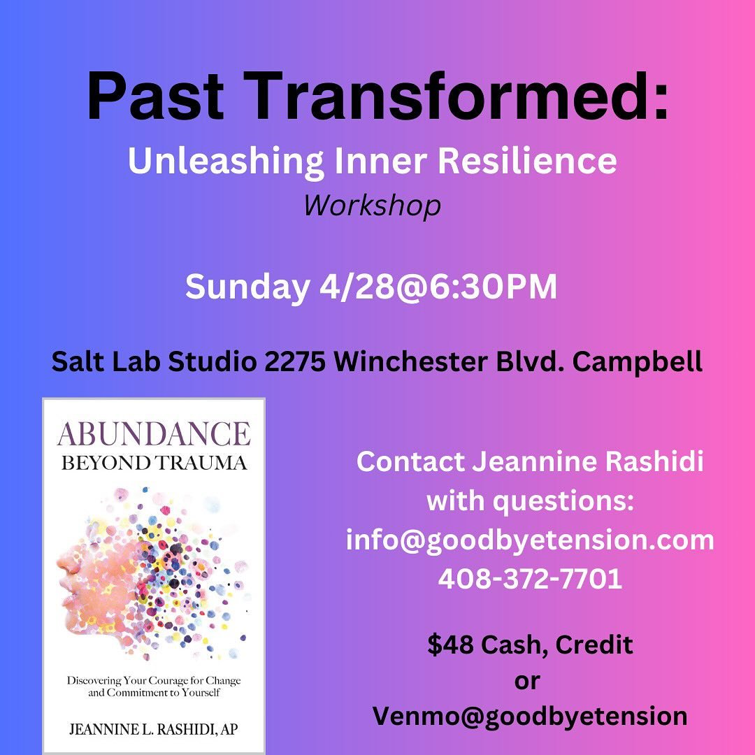 What would your life be like if your past no longer disturbed your thoughts, feelings, body and life?

Join Janine for this 60 minute workshop on Sunday, April 28 at 6:30 PM. You will be supported emotionally mentally physically and spiritually as Ja