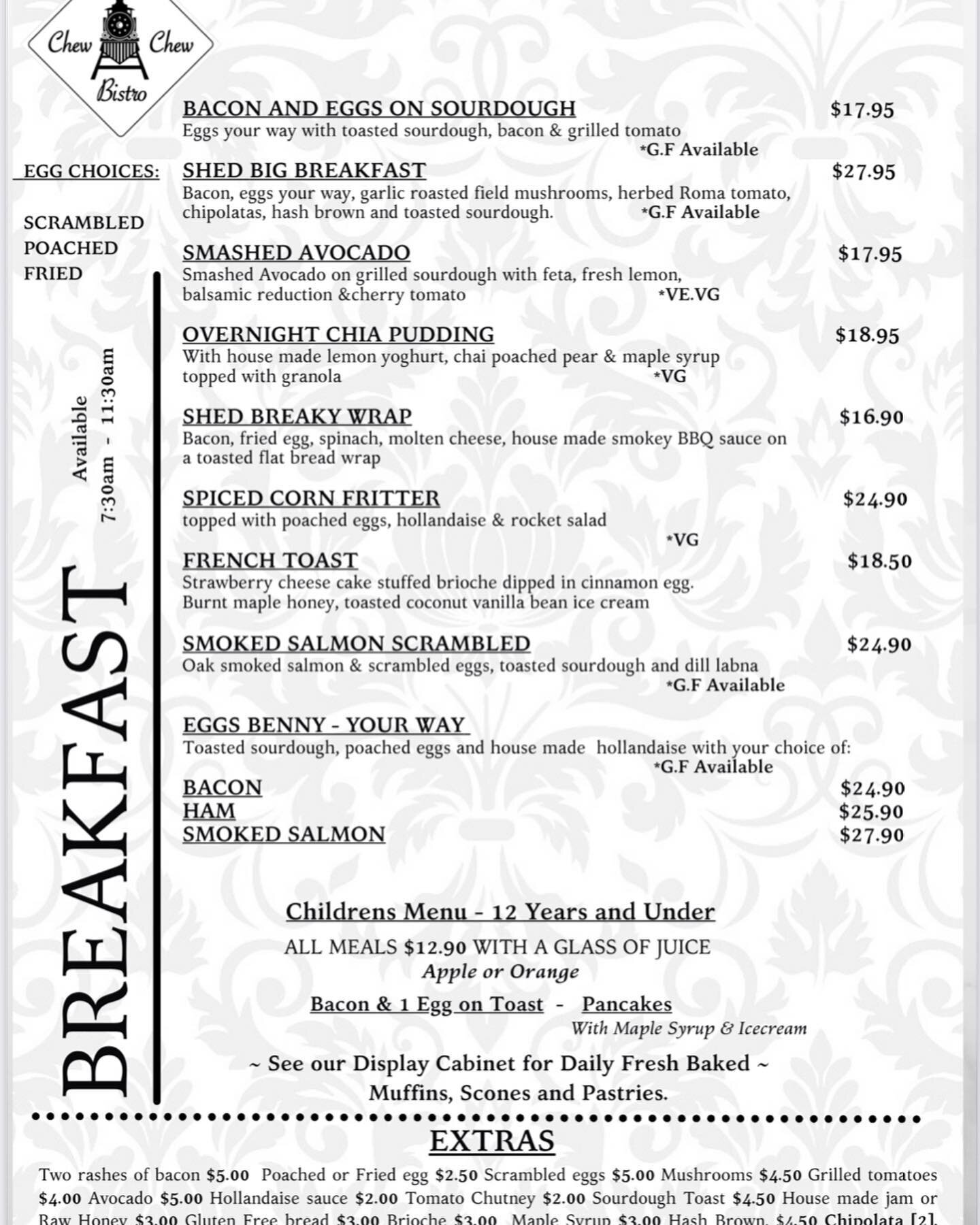 Our new Breakfast and Lunch menus. Available Wednesday to Sunday.