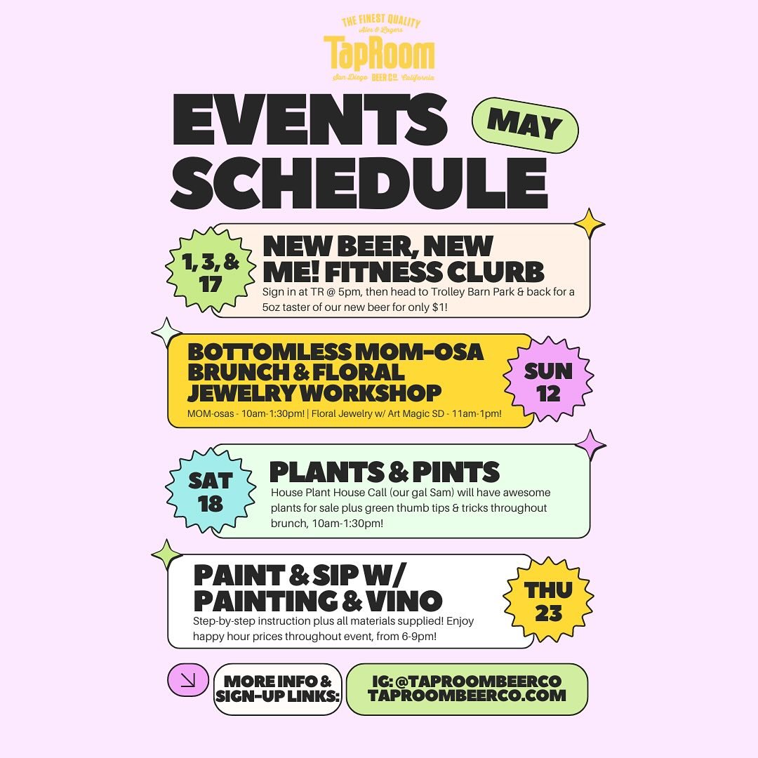 IT&rsquo;S (ALREADY) MAY!

Lots of fun stuff coming up this month, from fun events to exciting beer releases!

🗓️ MAY EVENTS 🗓️

5/1, 5/3, 5/17 @ 5pm🍺 NEW BEER, NEW ME!
Sign in with the bartender starting at 5pm each day of a new beer release, the
