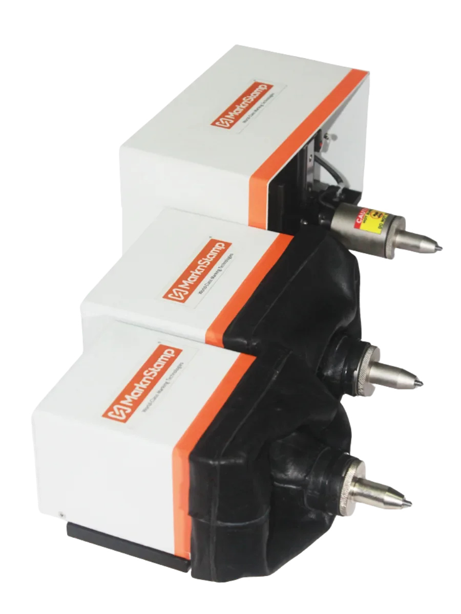 Integrated dot peen marking heads for automated production line marking