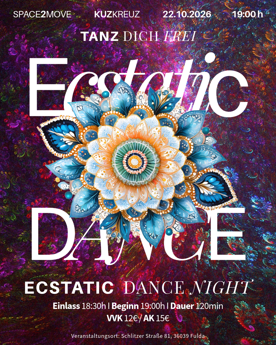 Ecstatic Dance Fulda - 22 Oktober 2026 - im KUZ Kreuz in Fulda - Beginn: 19:00 Uhr / Dauer: 120min