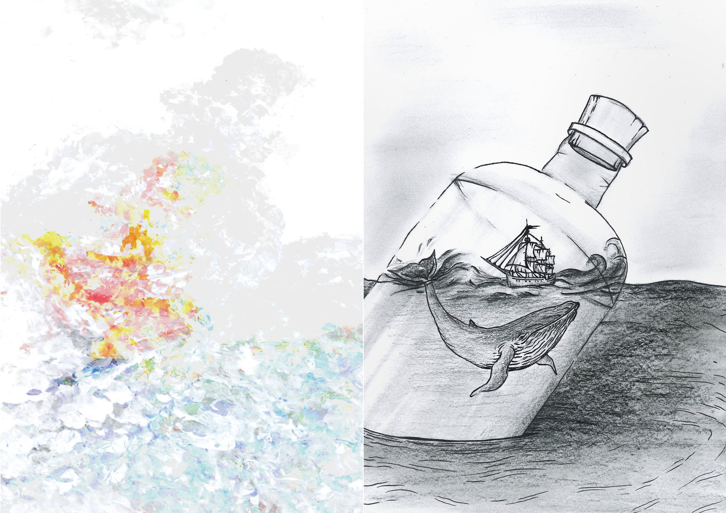 Eigene Zeichnung und Abstraktion in Aquarell