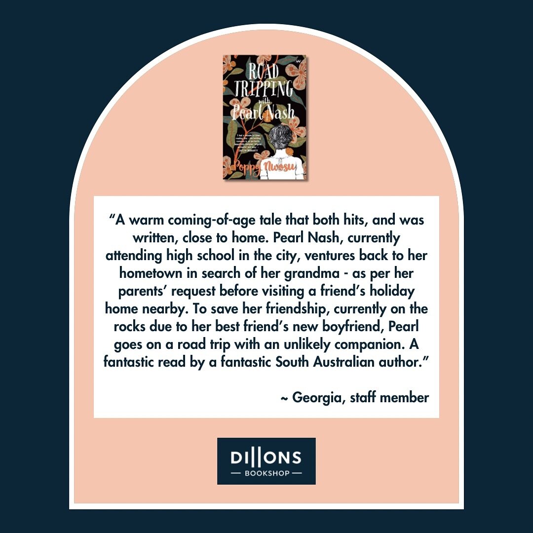 📘 STAFF PICKS 📘

Staff member Georgia says young adult novel &lsquo;Road Tripping with Pearl Nash&rsquo; by Poppy Nwosu is &ldquo;A fantastic read by a fantastic South Australian author.&rdquo;

#dillonsbookshop #adelaide #norwood #loveyourbookshop