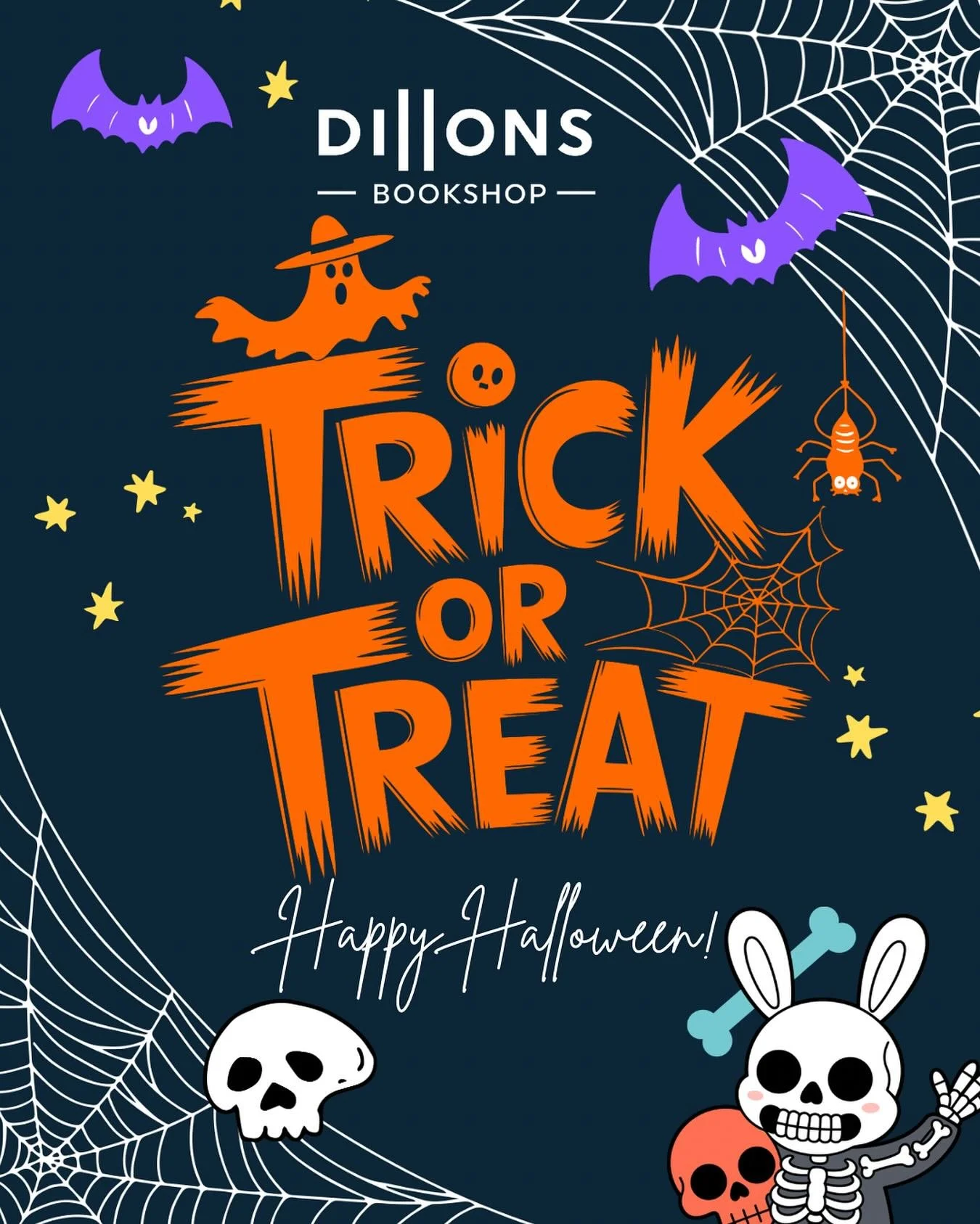 🎃Happy Halloween🎃

To celebrate Halloween, we&rsquo;re giving away some sweet treats in store 🍭🍬 Check out our Halloween picture books in our children&rsquo;s area, and spooky ghost stories in our adult section. 

Have a horrifyingly fabulous Hal