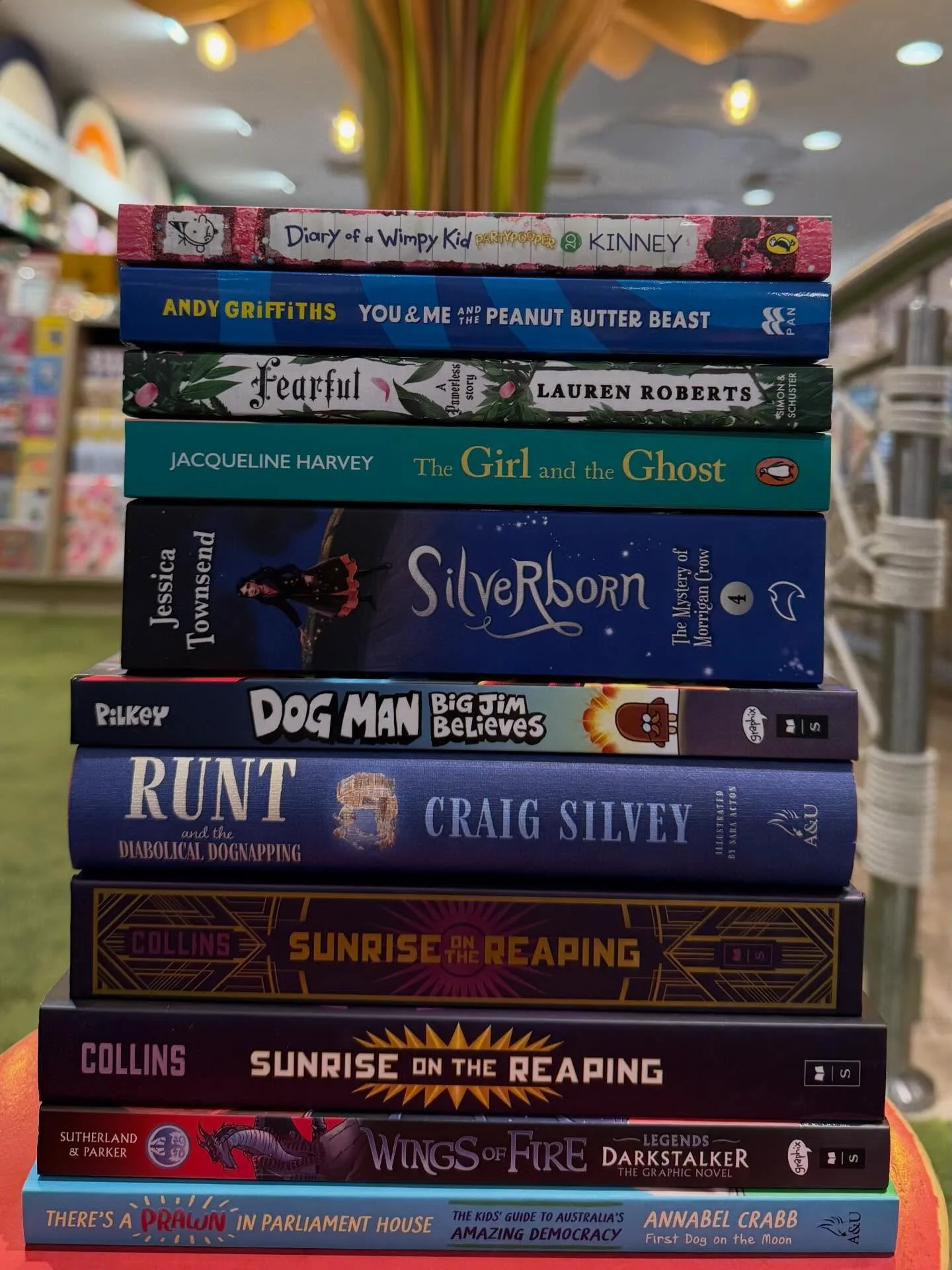 School holidays sorted. @dillonsbookshop ⭐ top selling books for young readers. 📚 🚀 

⭐ There&rsquo;s a Prawn in Parliament House by Annabel Crabb
⭐ Wings of Fire: Legends &ndash; Darkstalker by Tui T. Sutherland
⭐ Sunrise on the Reaping by Suzanne