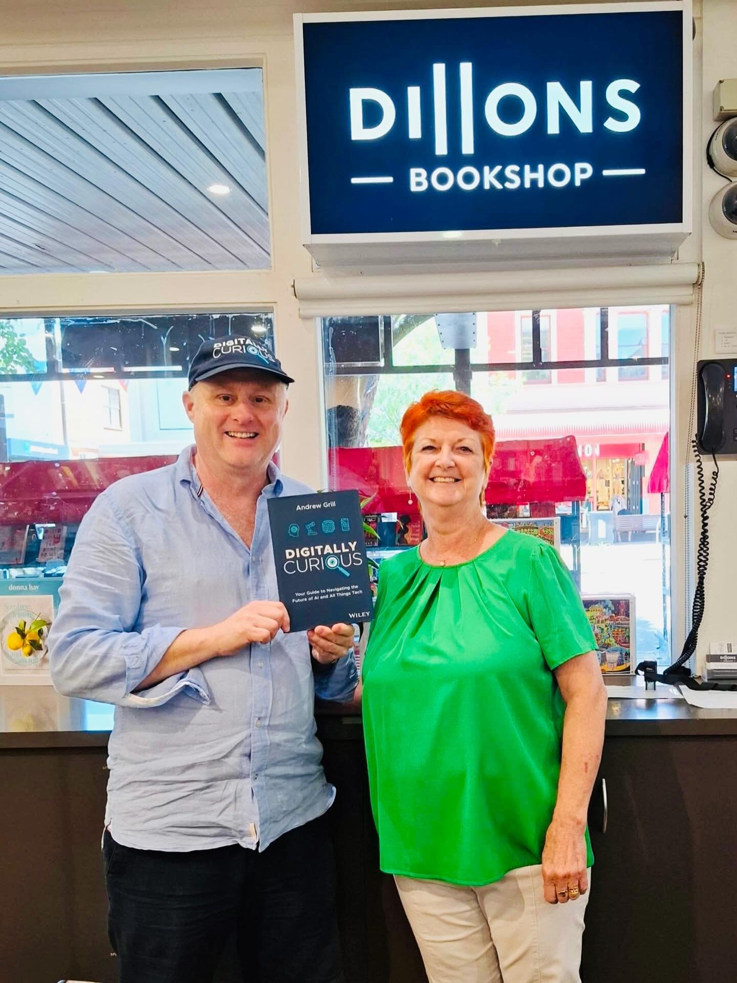 Amazing authors that have recently visited our bookshop: 

Andrew Grill, signing his novel &lsquo;Digitally Curious&rsquo;, a guide to navigating the future of Ai.
&amp;andrew.grill @wiley_anz 

Michael Piggott, signing his novel &lsquo;New Feller Ma