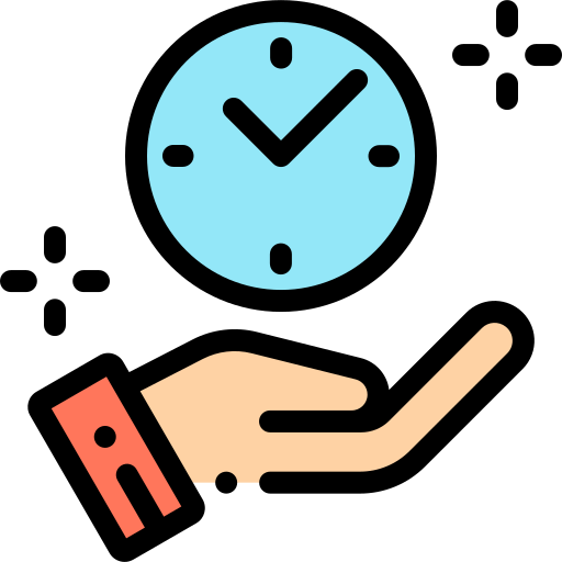 Illustration of a hand holding a clock with a background clock showing the time as 10:10.