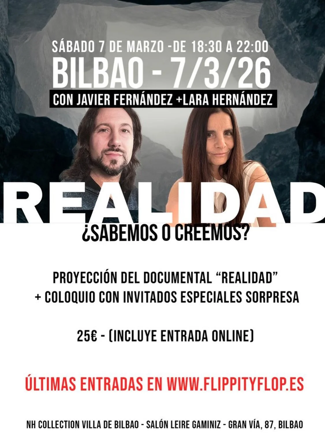 Nos vemos el s&aacute;bado en Bilbao, con @lara_hernandez_rodriguez_ @surfeandokaliyuga y m&aacute;s invitados sorpresa!!

BILBAO - SABADO
7 MARZO 2026 de 18:30 a 22:00 🕛

DOCUMENTAL: &ldquo;REALIDAD&rdquo;

Proyecci&oacute;n + coloquio del document