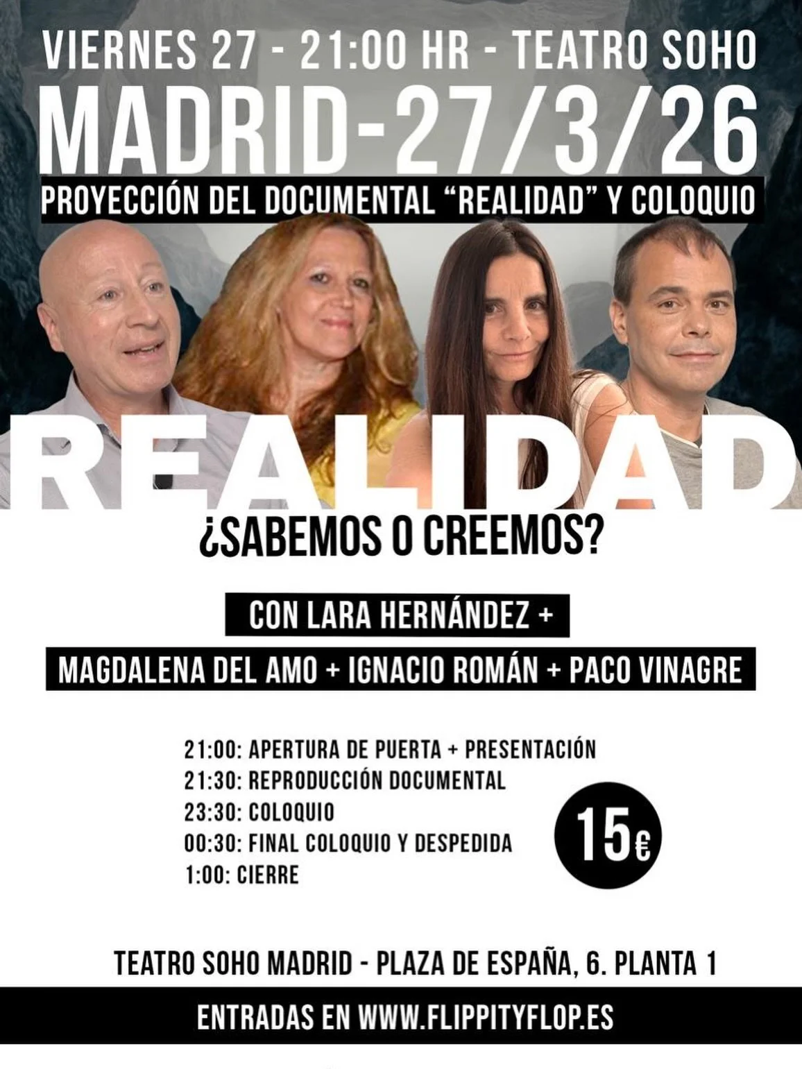 Despu&eacute;s de la maravillosa acogida de &ldquo;Realidad&rdquo; en Bilbao y Barcelona, y aunque ya estrenamos el documental en Madrid, volveremos al mismo teatro para poder disfrutar de un coloquio  con algunos de los protagonistas despu&eacute;s 