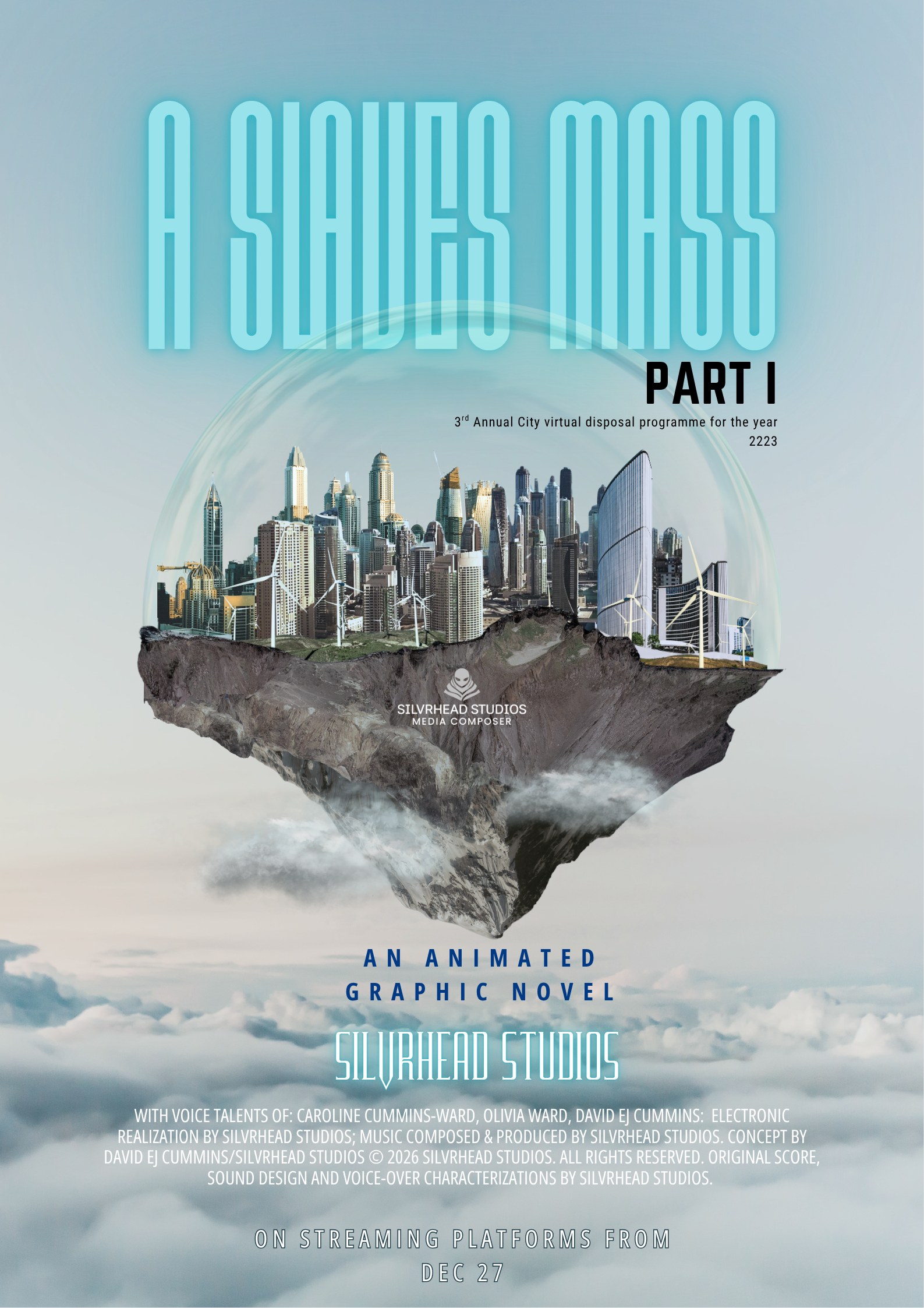 A sci-fi floating city in the clouds