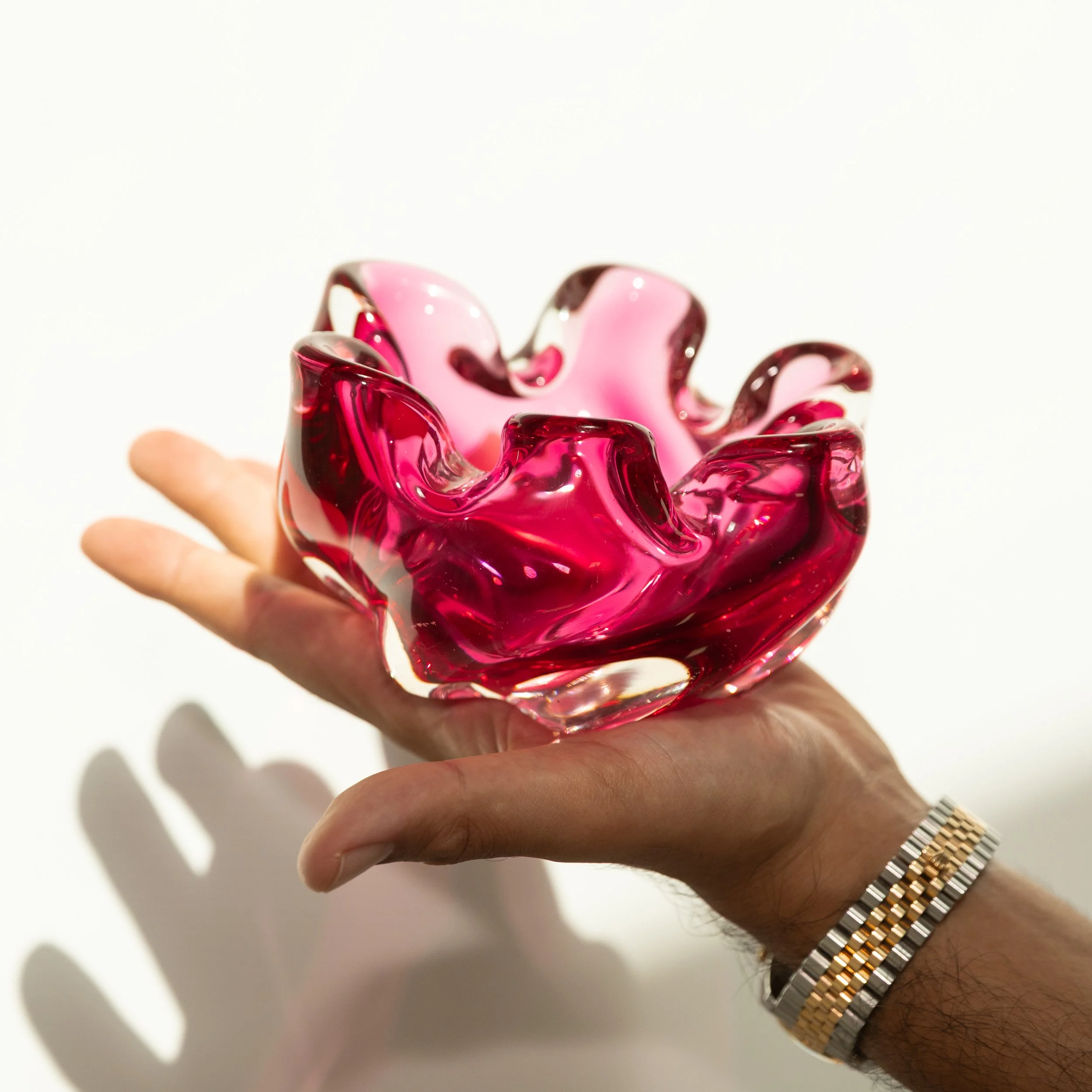 Vintage Hand Blown Ashtray - Pink