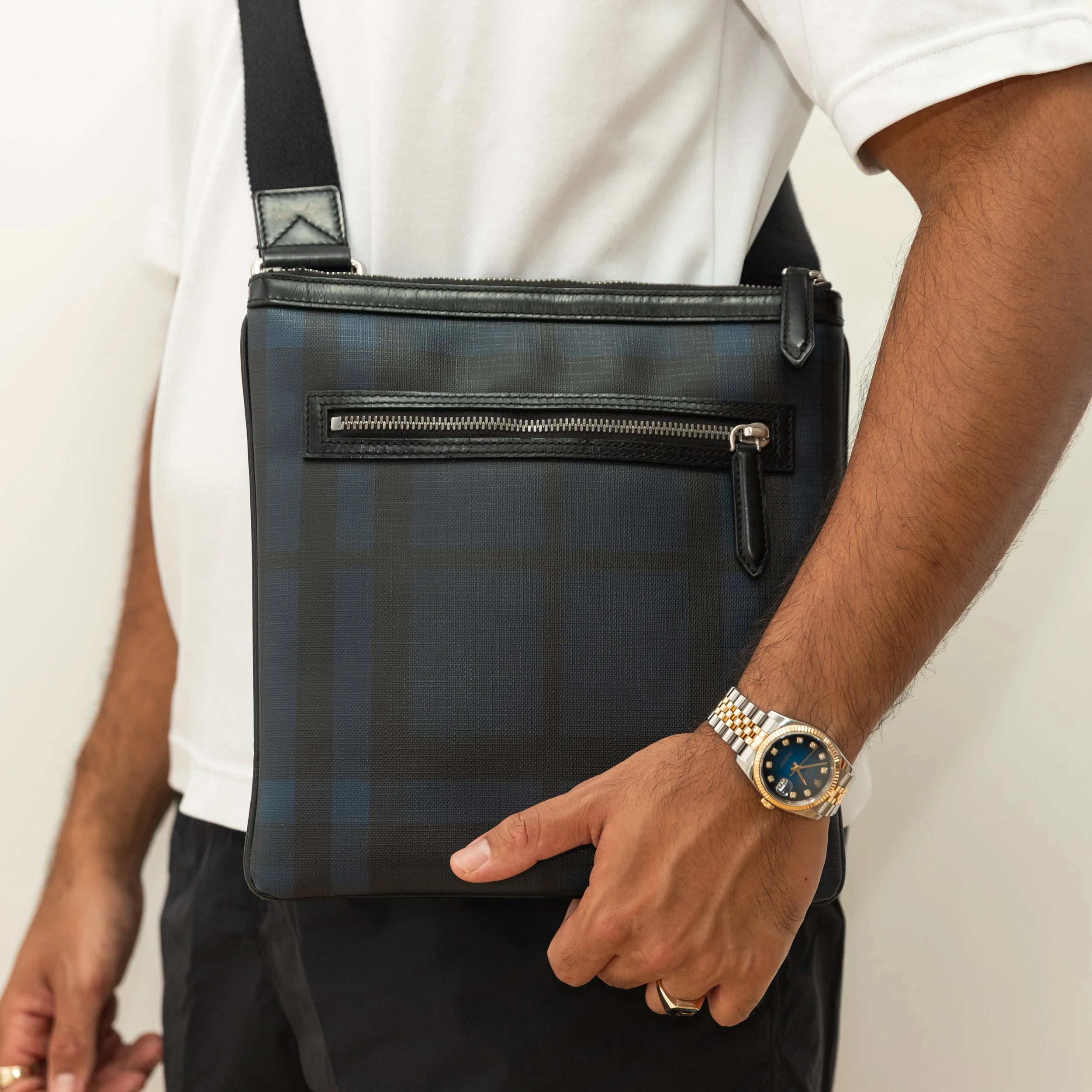 Burberry Leather Side Bag - Blue/Black Nova Check