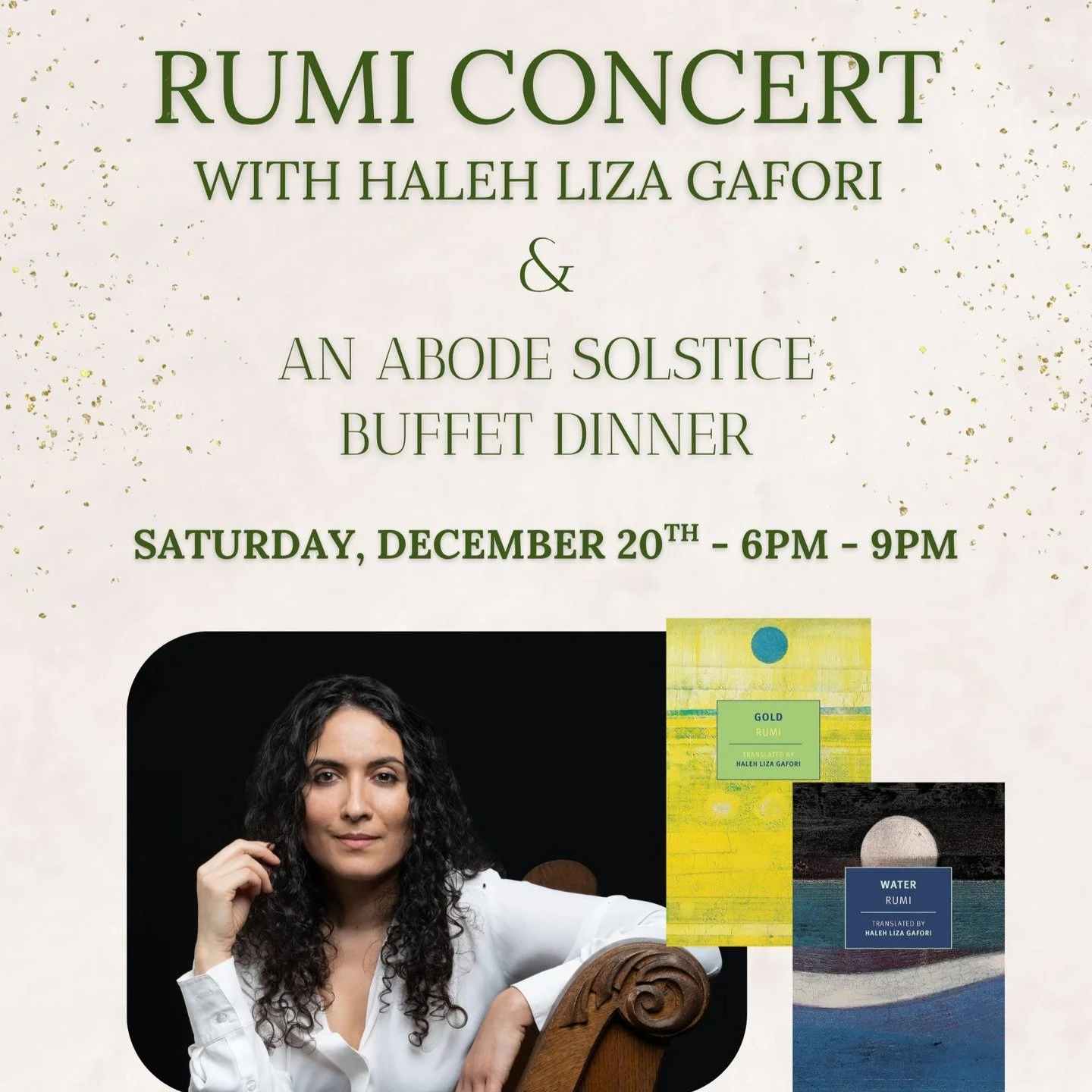 We&rsquo;re thrilled to announce that Haleh Liza Gafori will be visiting and performing at the Abode, joined by cellist Isabel Castellvi, for a Rumi Solstice Concert.

Haleh will share Rumi&rsquo;s timeless verses, weaving together English translatio