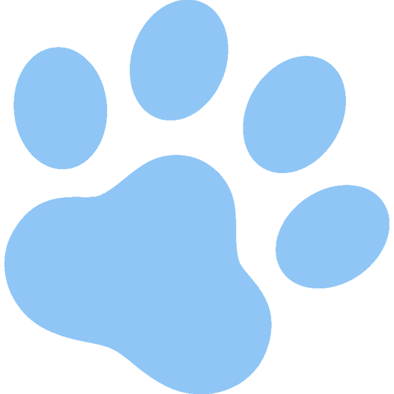 A light blue paw print on a black background.