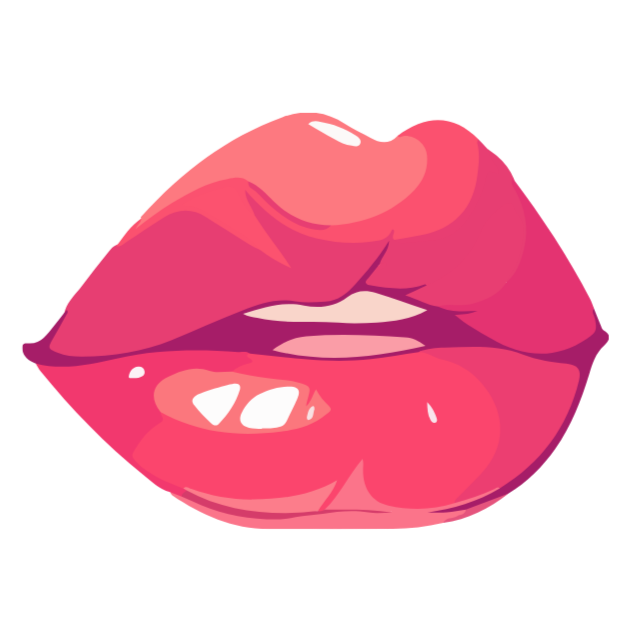 Illustration of pink lips with a small gap, showing teeth and tongue, in a cartoon style.
