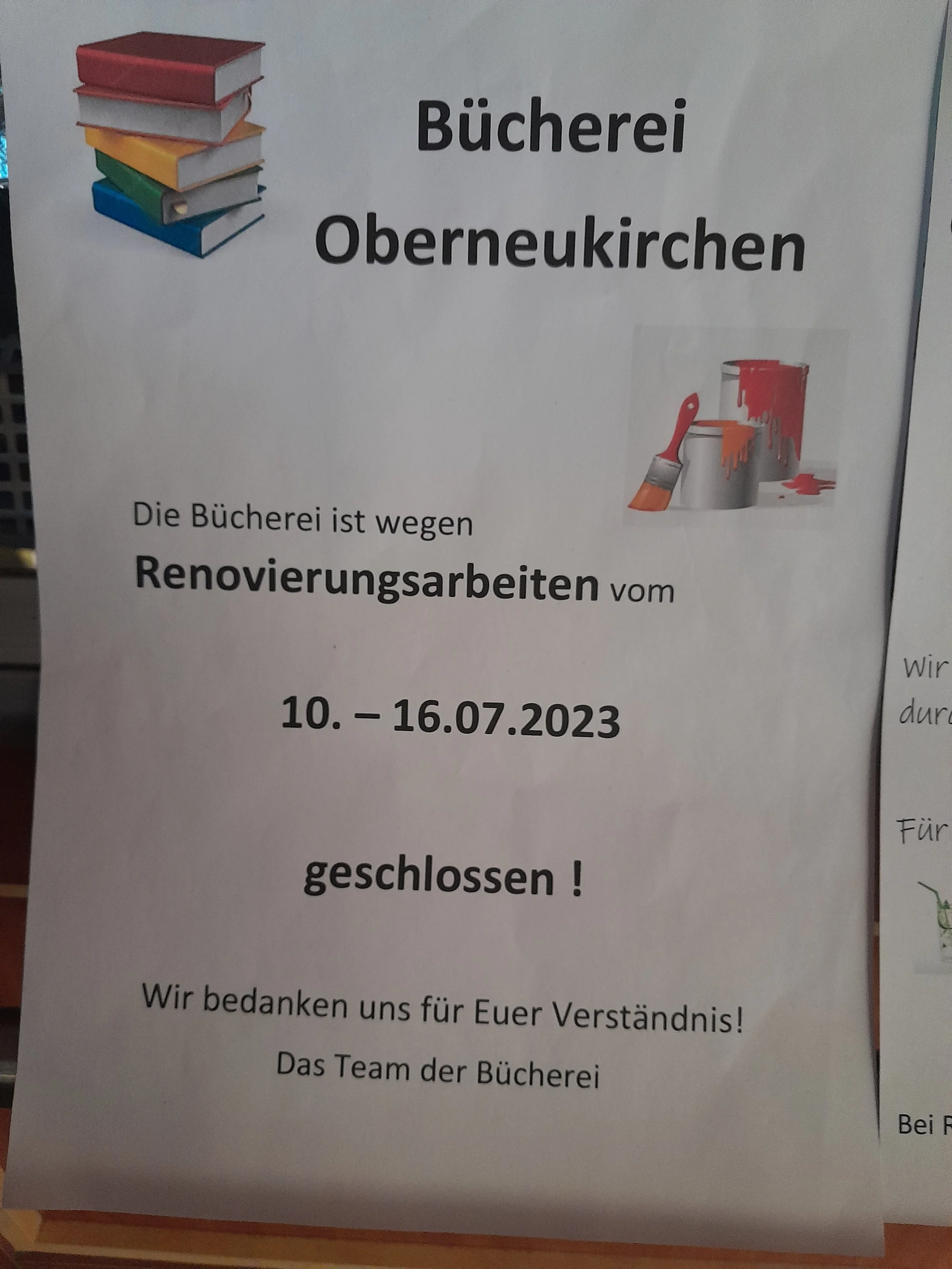 Die Bücherei wegen Umbauarbeiten vorübergend geschlossen