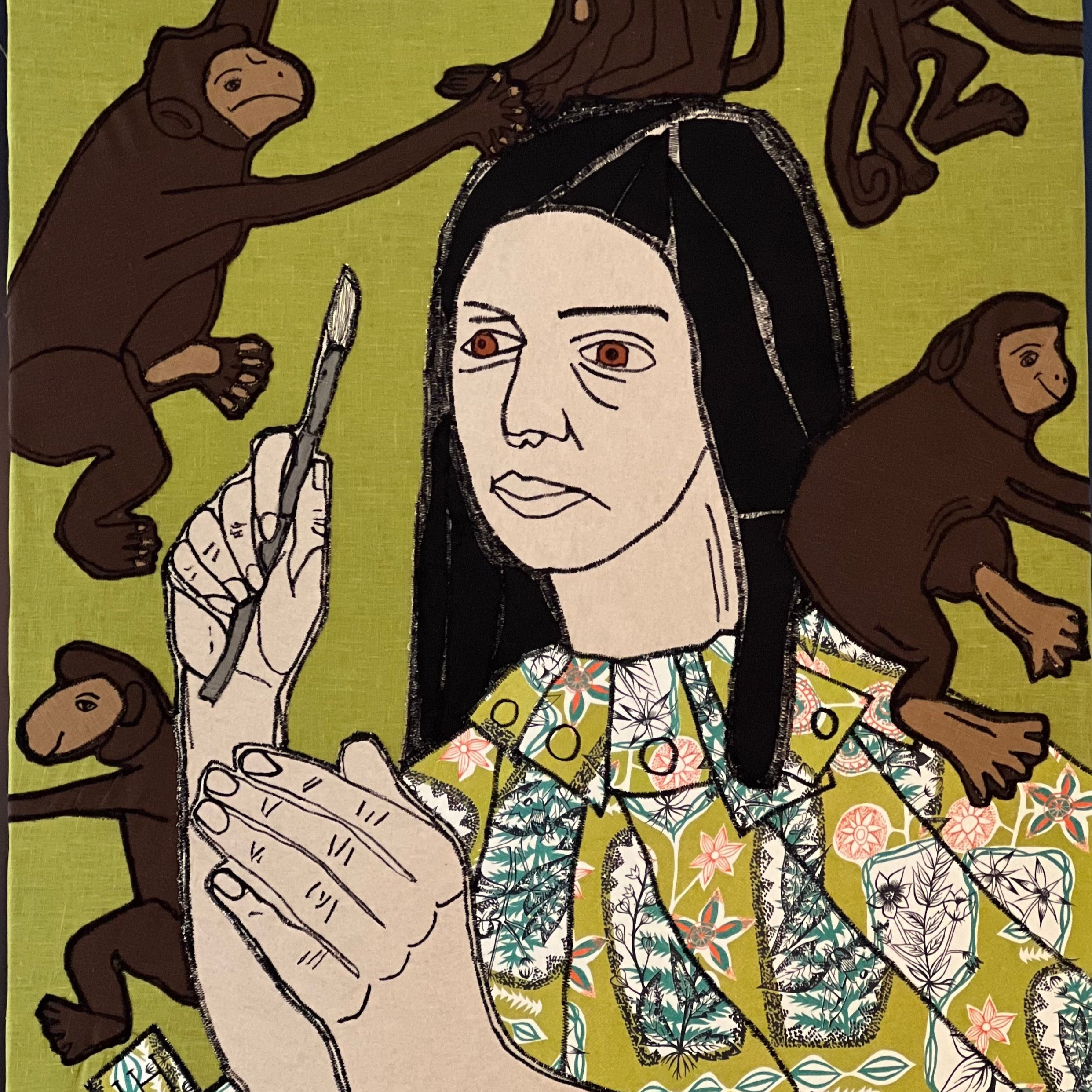 Woman with Five Monkeys