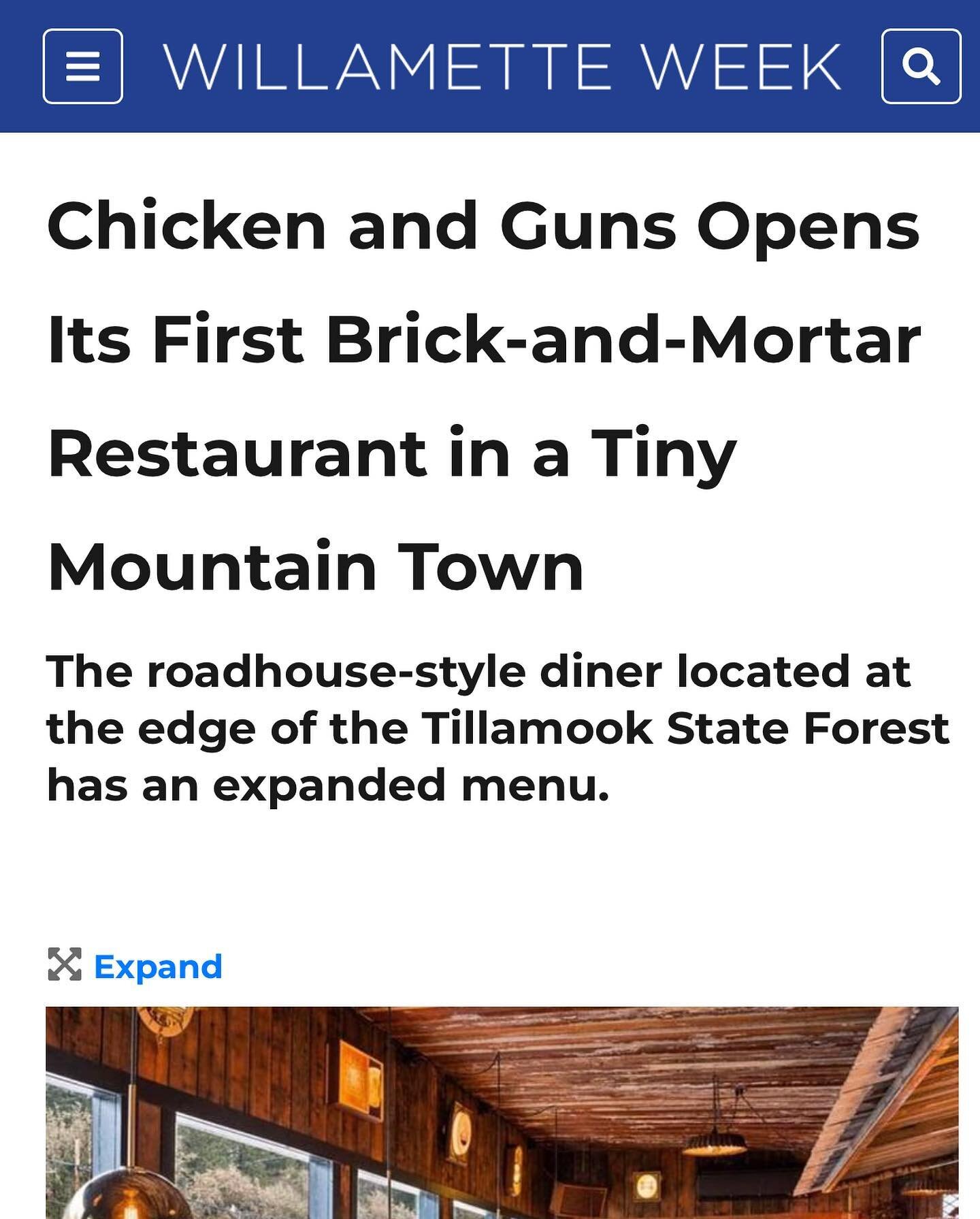 Surprise! We out there! 

https://www.wweek.com/food/2023/07/31/chicken-and-guns-has-opened-its-first-brick-and-mortar-restaurant-in-gales-creek/

Thank you willamette week for the mention!!!!