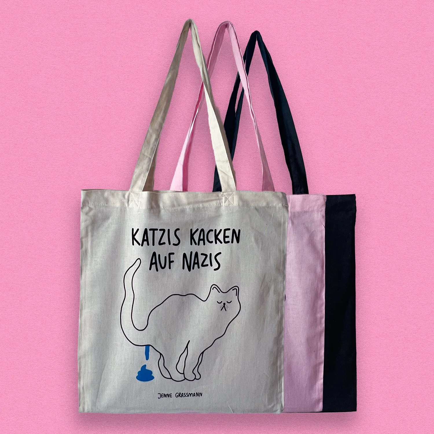 Baumwolltasche ✿ Katzis kacken auf Nazis