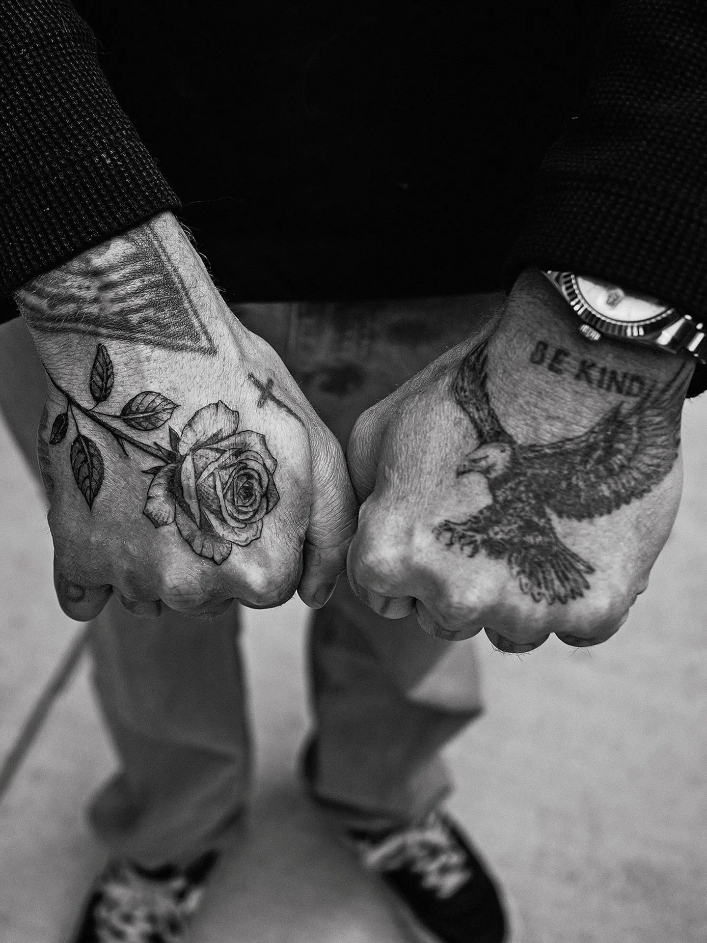 My favourite set of hand tattoos to date. 
Rose fresh, Eagle healed.