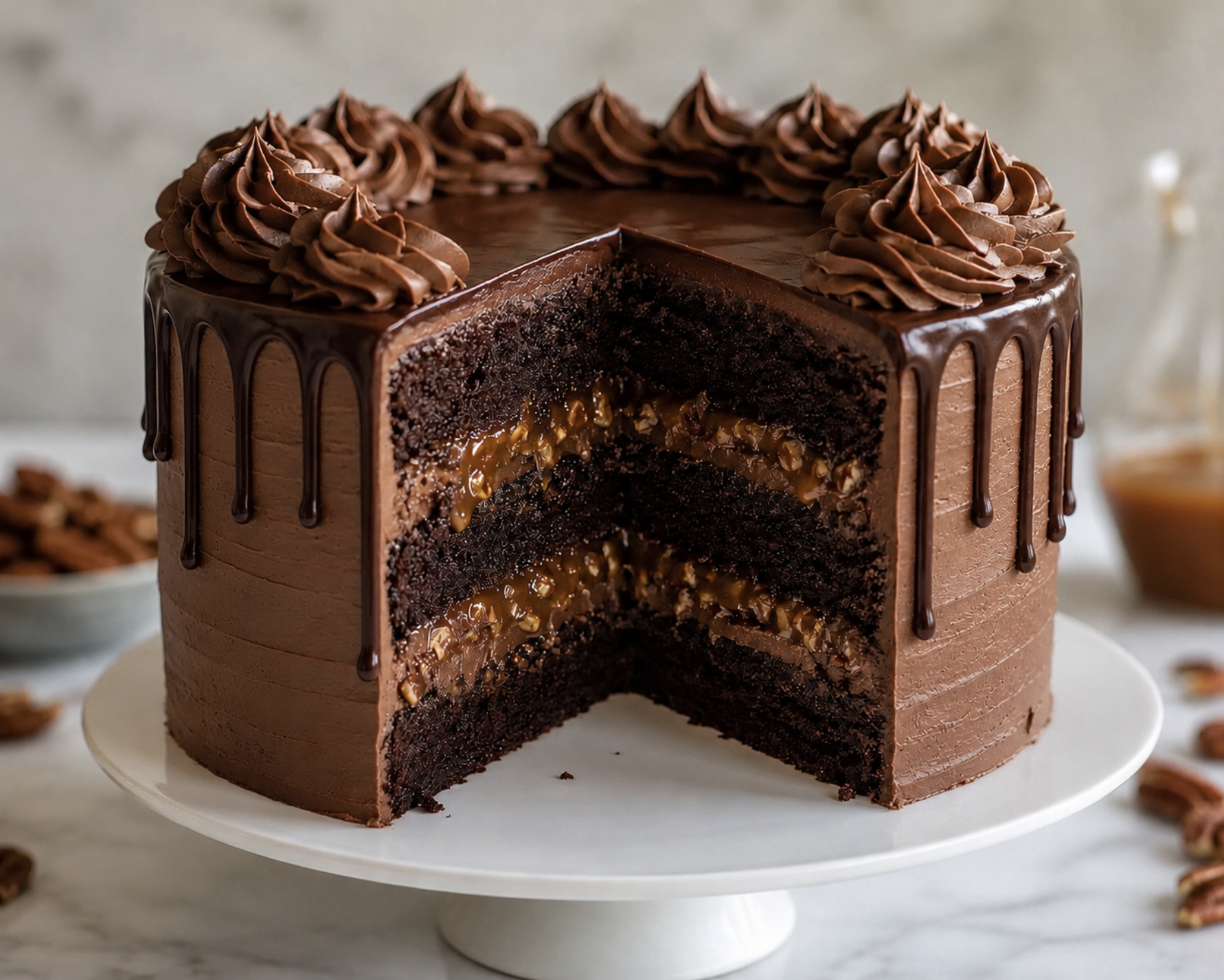 Chocolate Caramel Pecan Cake