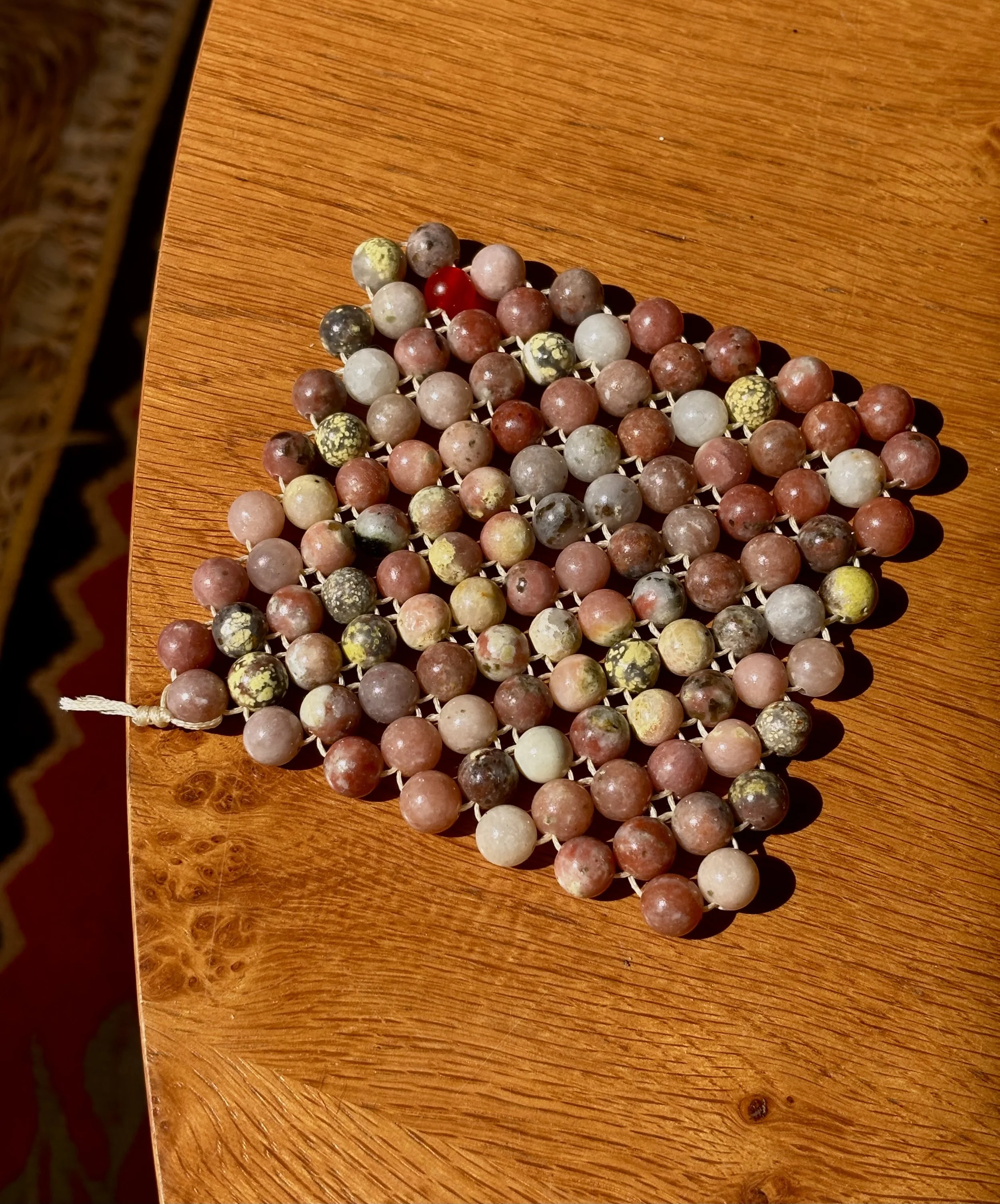 Beaded Coaster- Plum Blossom Jasper