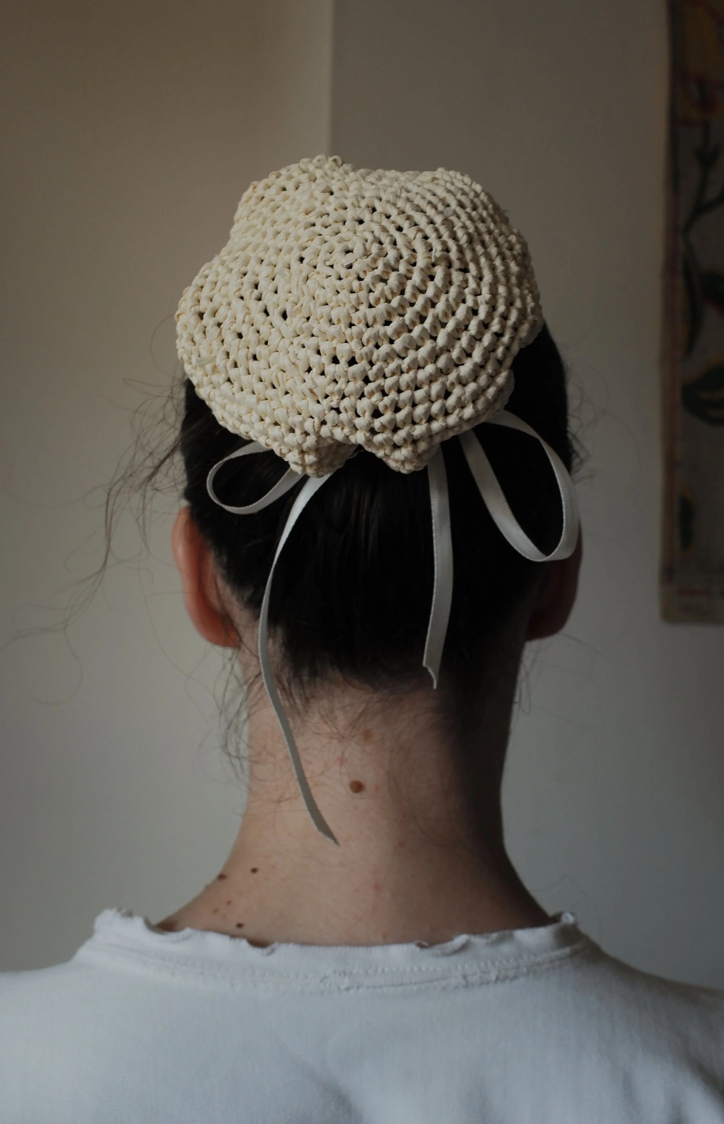 Raffia bun cover- White