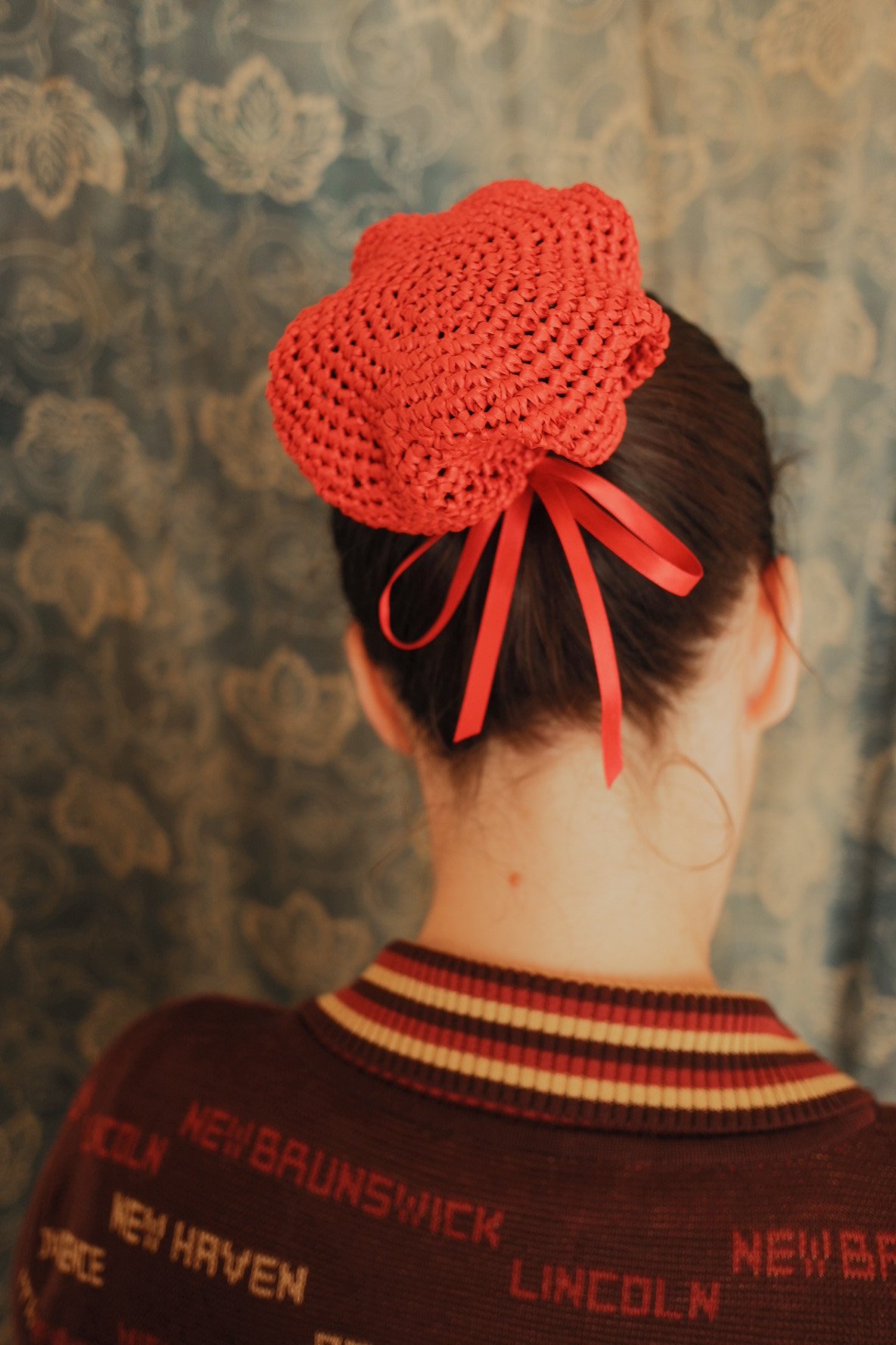 Raffia bun cover- Red