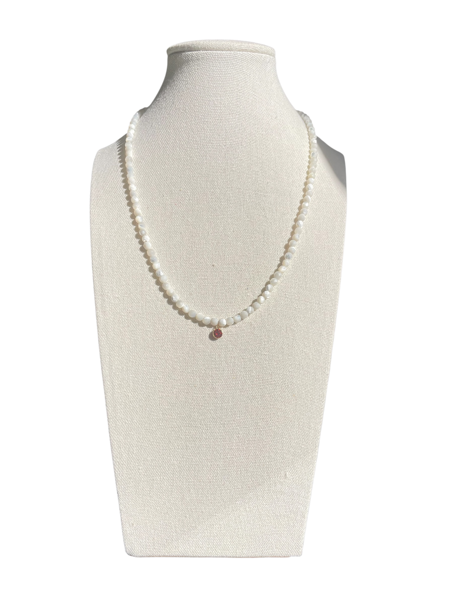 Mother of Pearl with Garnet Dangle