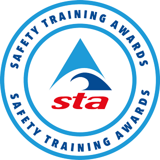 Safety Training Awards logo with a blue circle, a wave graphic, and the words 'Safety Training Awards' around the perimeter, and the 'STA' acronym in red at the center.