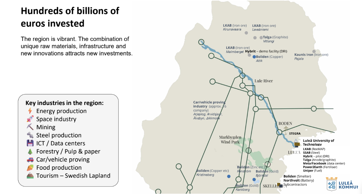 A map illustrating investments across Sweden.