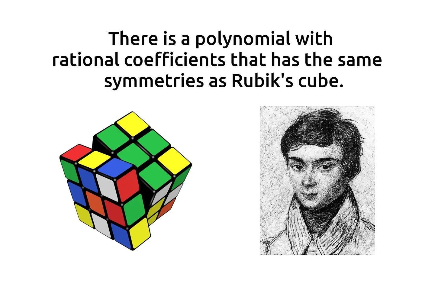 A polynomial with Rubik&rsquo;s cube symmetry

The Rubik&rsquo;s cube group is a Galois group over the rationals, which means there is a polynomial whose roots have the same symmetries as the cube.

https://tinyurl.com/yn298m36

#substack #math #math