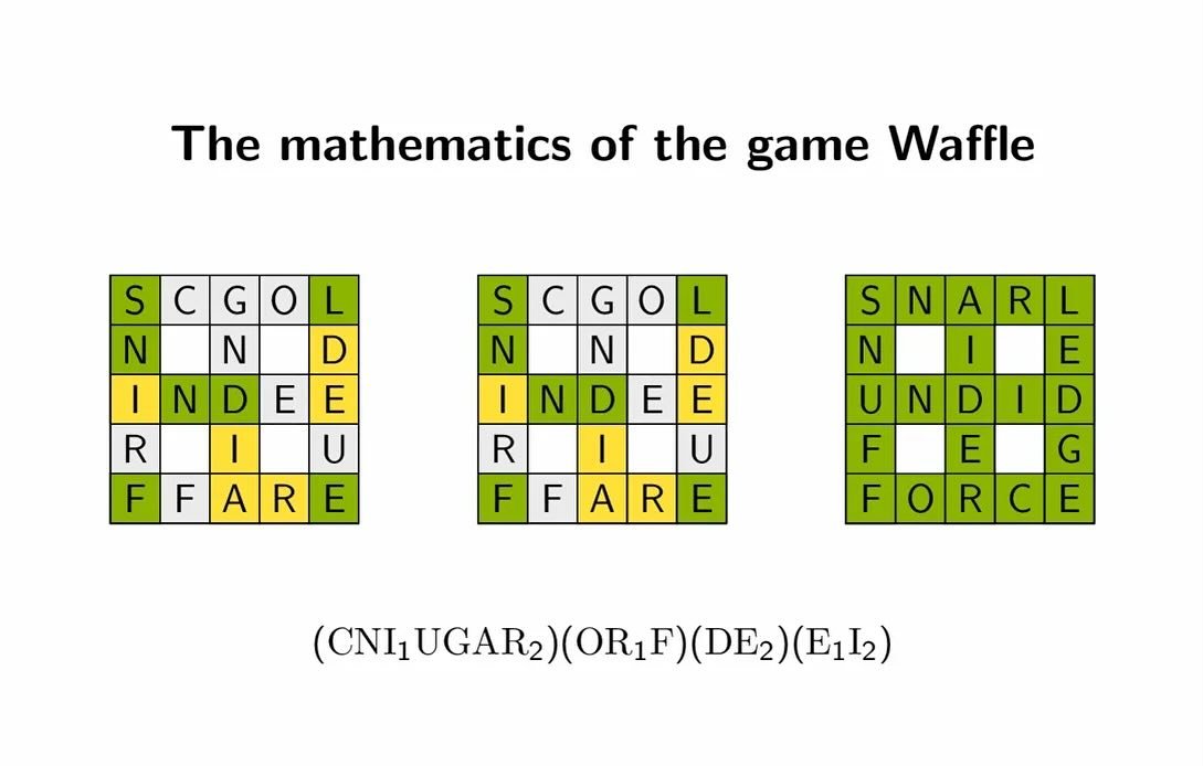The mathematics of the game Waffle

Waffle is a word puzzle game along the lines of Wordle. In order to solve a game efficiently, it helps to know something about abstract algebra and the symmetric group.

https://apieceofthepi.substack.com/p/the-mat