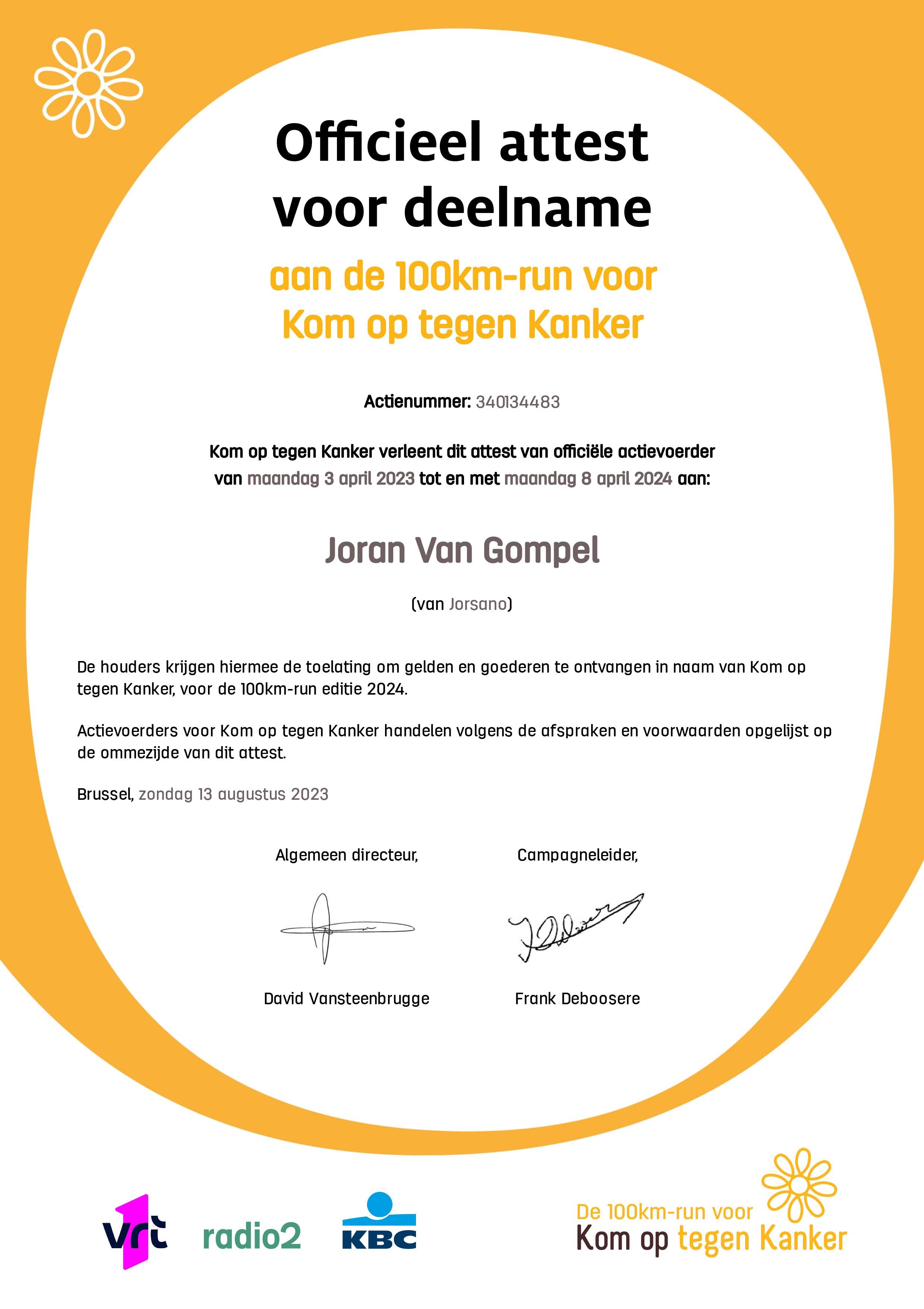 Attest voor deelname KOTK