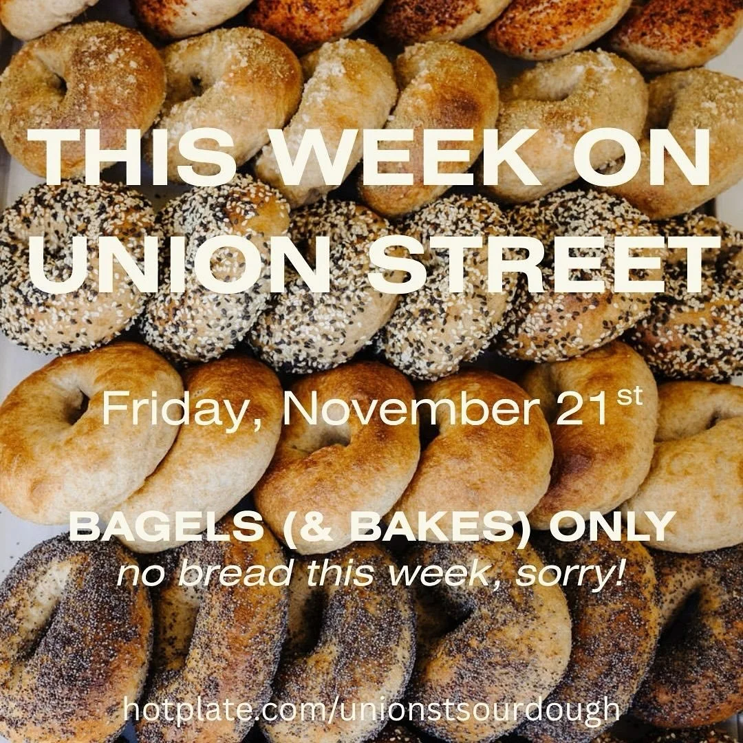 Alright folks - I&rsquo;ll soon be back in the bakery, ready to make the bagels! Sadly my starter will need a bit more time to wake up, so no bread this week.

Friday: bagels, muffins and cookies! Last chance for bagels until December 5th (where did 