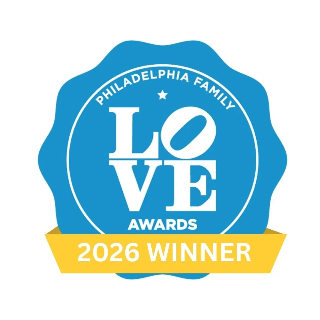 Blue award badge with the words "Philadelphia Family Love Awards 2026 Winner" in white and yellow