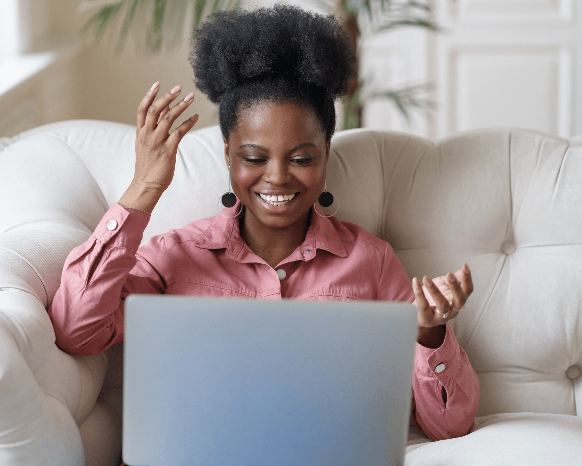Image of woman in telehealth session in CT to illustrate healing power of online therapy for parentification and hyper-independence in Colchester, Connecticut