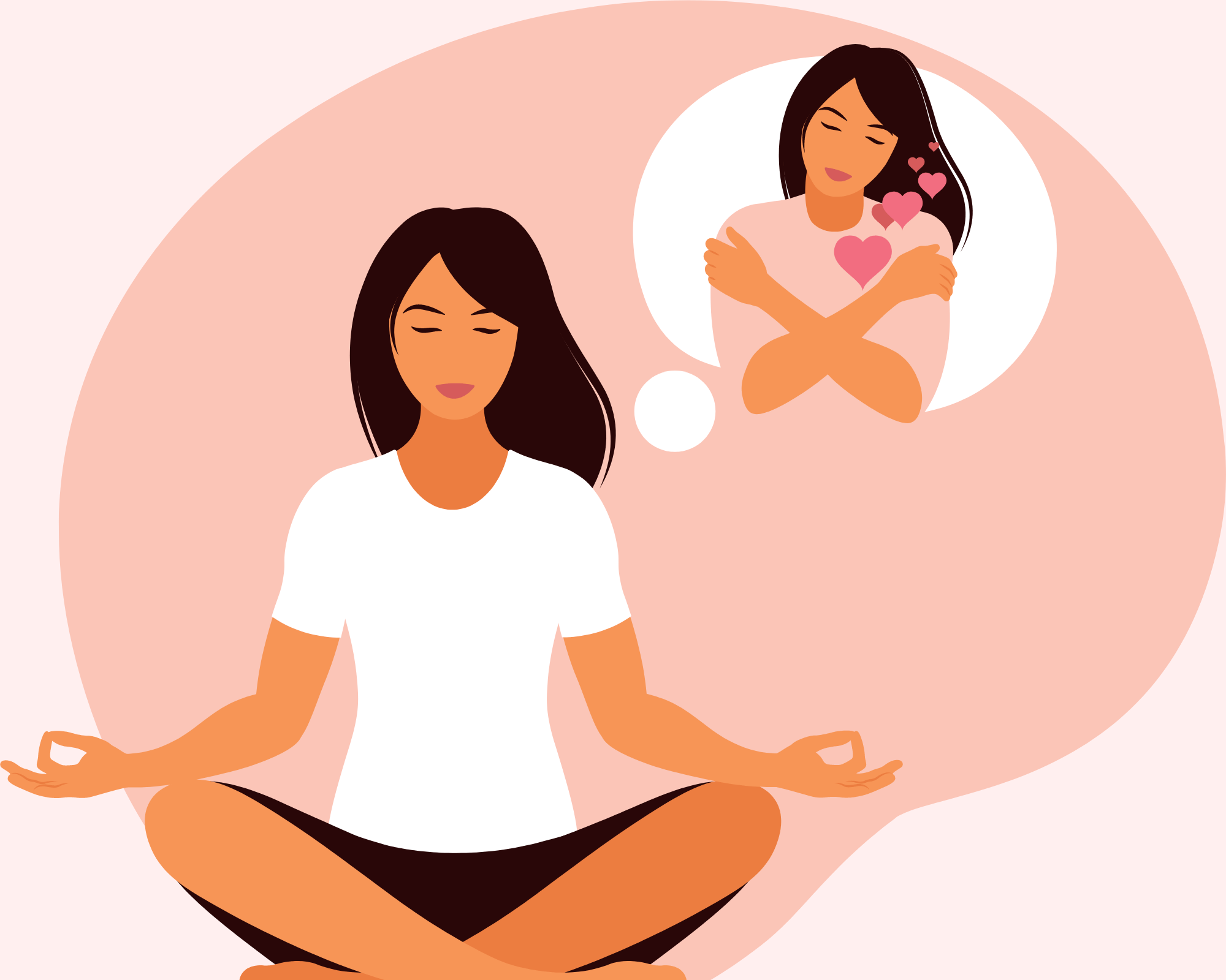 Cartoon image of woman healing inner child to show connection between people pleasing anxiety and fear of everyone being mad at you in Colchester, CT & Virginia