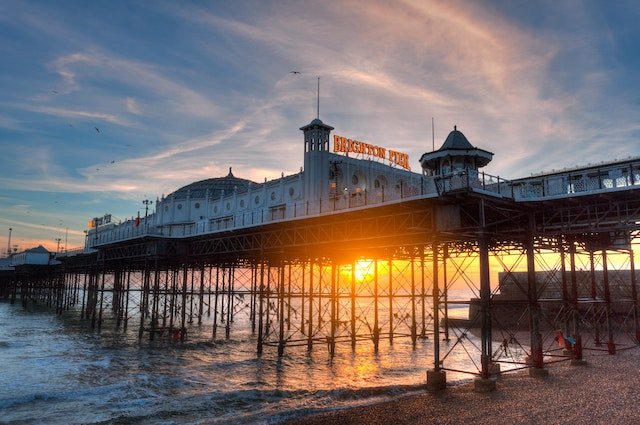 Brighton pier with sunset behind