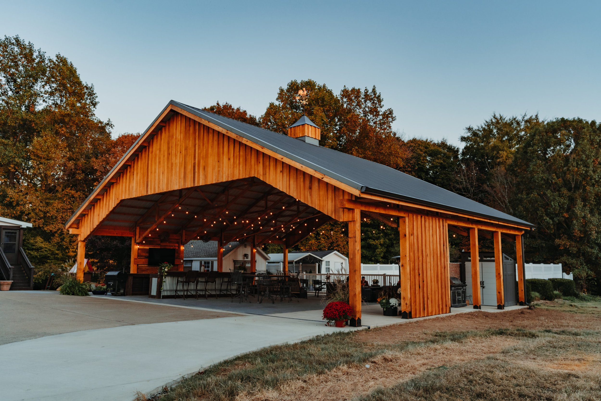 Wooden pole barn used as event space
