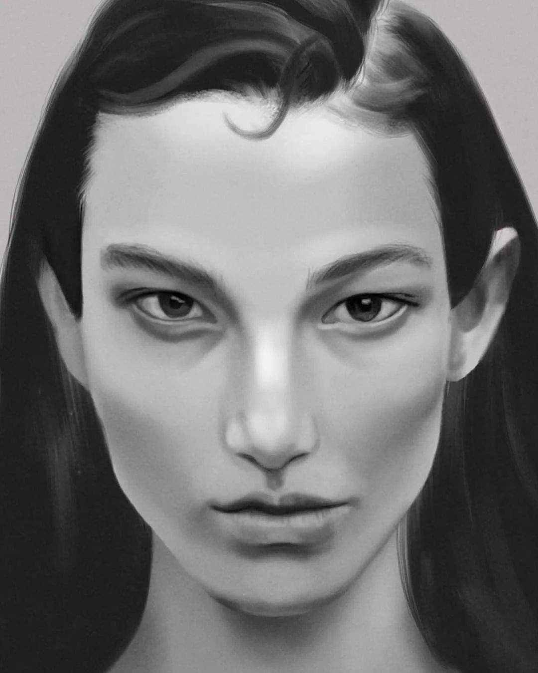 News flash : the soft round brush is not the enemy. I repeat, the soft round brush is not the enemy. Turns out blending does not have to be insufferable, who knew ? ⁠
Anyway, you may resume your normal activities.⁠
.⁠
B&amp;W study⁠
photo ref : @mcke