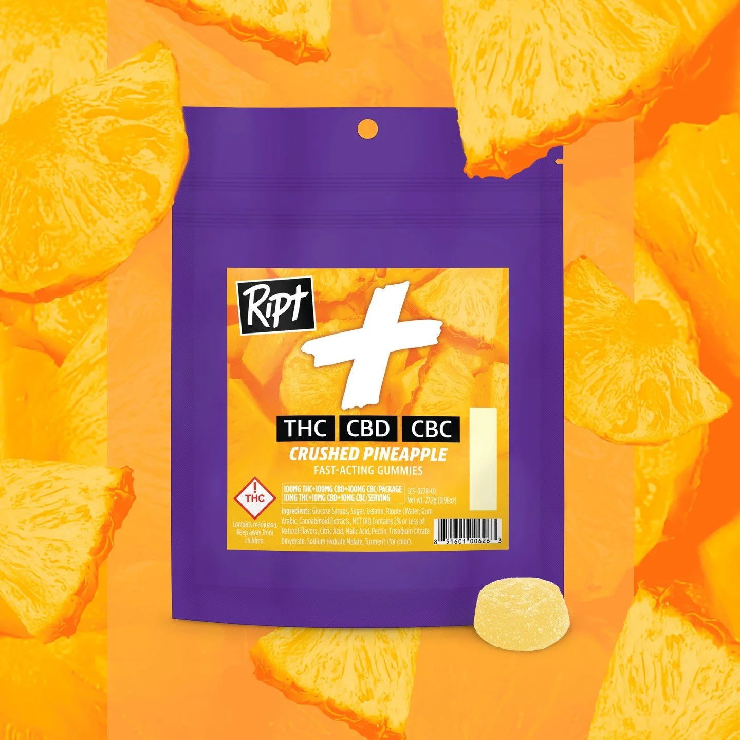 On shelves now! Ript Crushed Pineapple is taking over for our orange-flavored Plus product. Same power-packed cannabinoid combo of THC+CBD+CBC, same great experience,  but now with 🌴✨tropical vibes✨🌴.