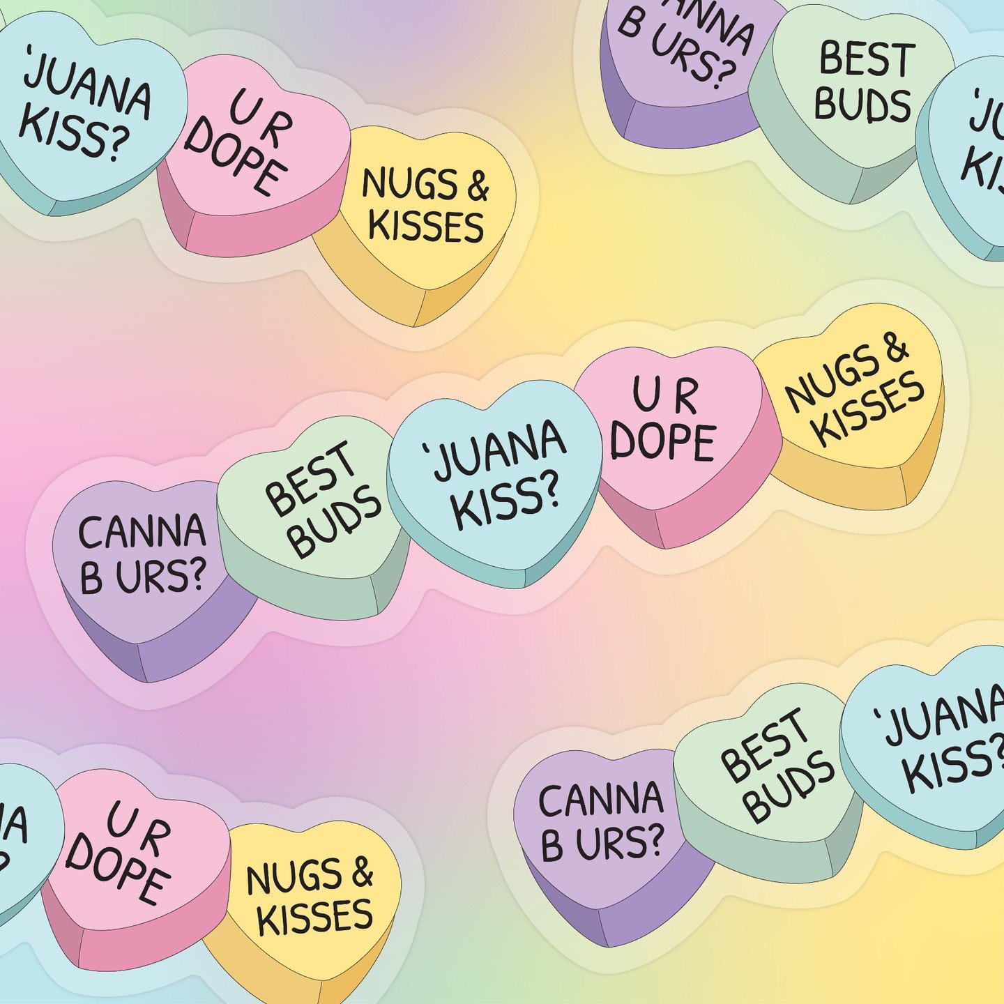Sending hearts to all the budtenders with our February sticker drop. Nugs &amp; kisses, besties 💜