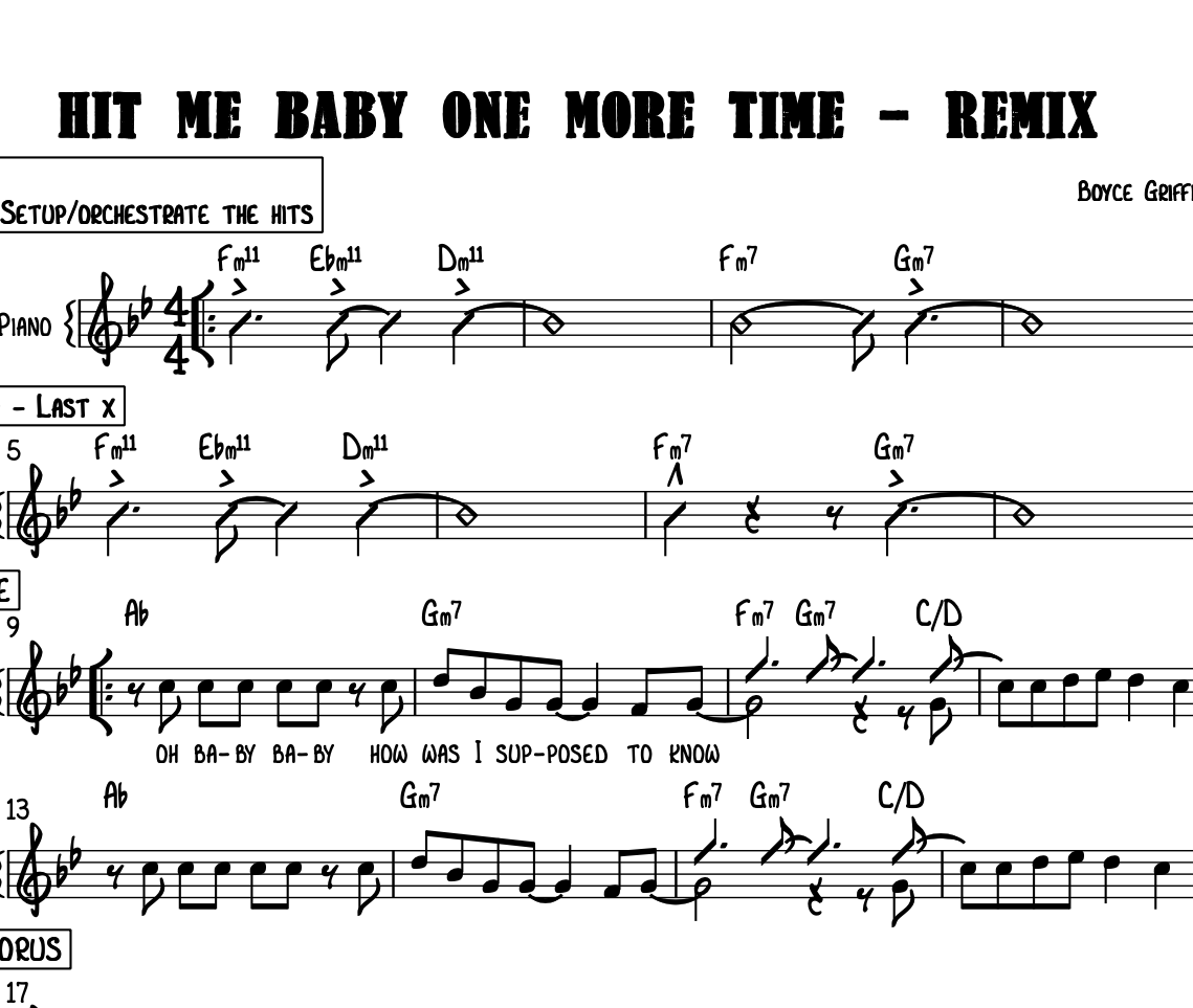 Sheet Music - Hit Me Baby One More Time - Boyce Griffith Remix