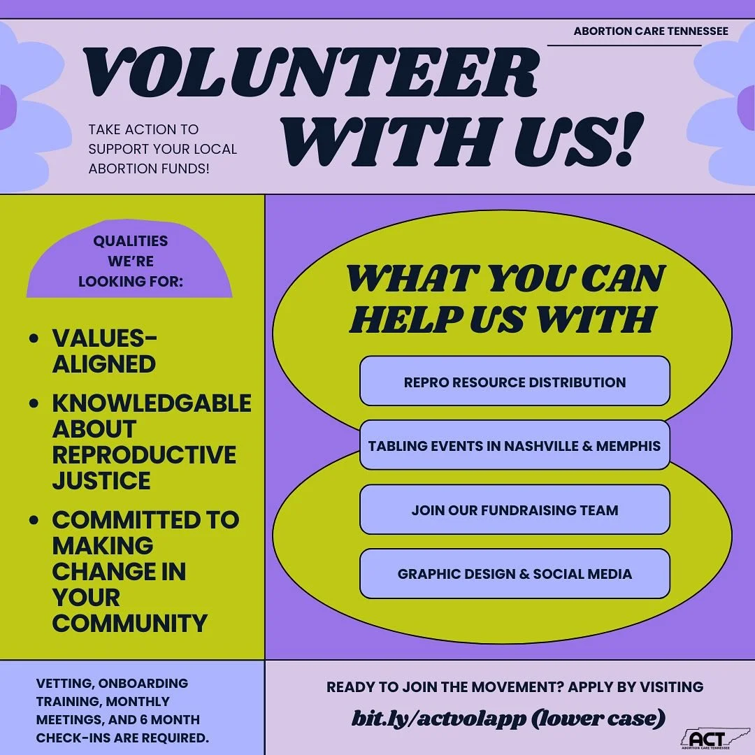 🌸VOLUNTEER WITH US🌸

Hey you! We&rsquo;re looking for new volunteers! Think you might be a good fit? Here are the deets:

- Especially looking for folks in Tennessee. 

- Most of our in-person volunteer opportunities happen in Nashville, Knoxville,