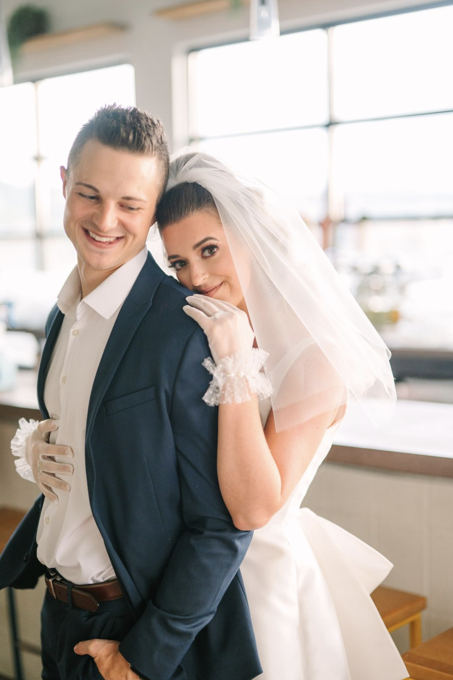 Image of a bride and groom at a styled shoot for Lush Event Co. at Over Eden.