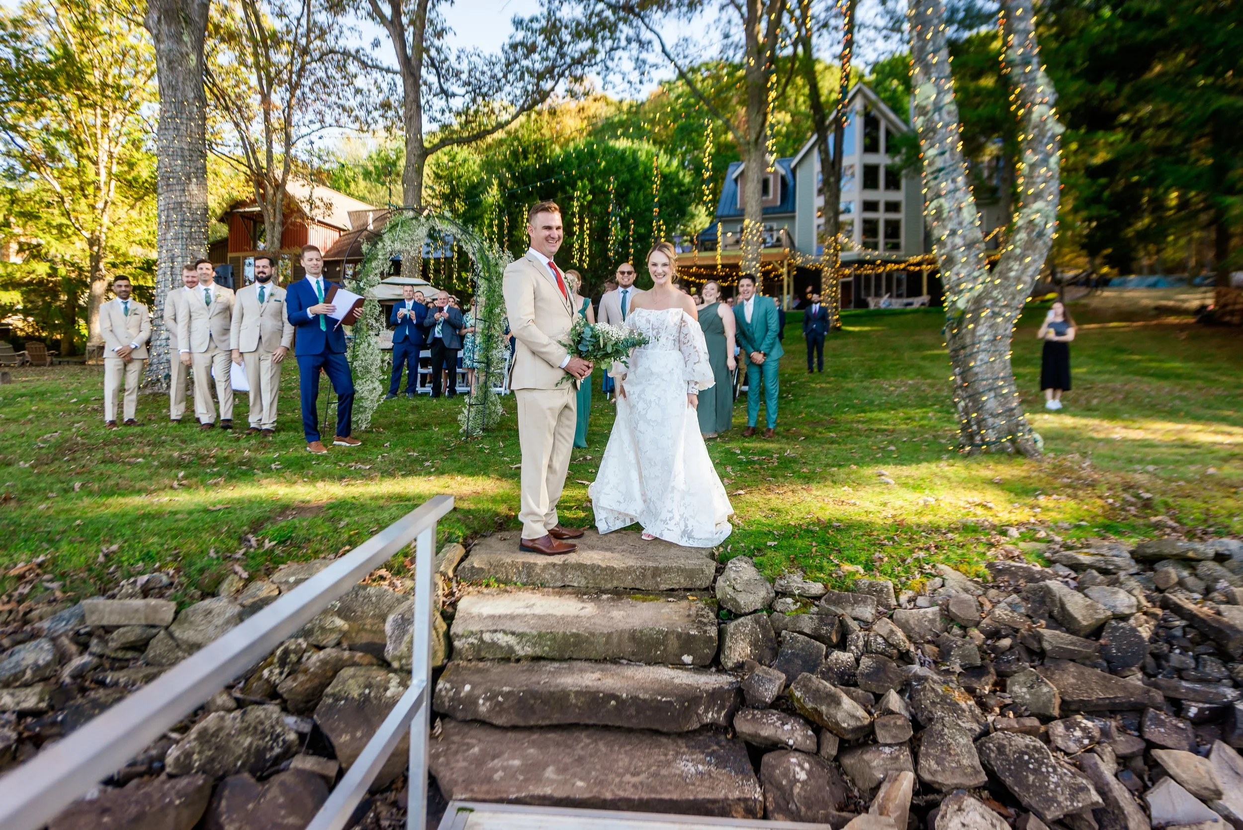 The happy couple, walking towards the dock of the private estate at Deep Creek Lake.