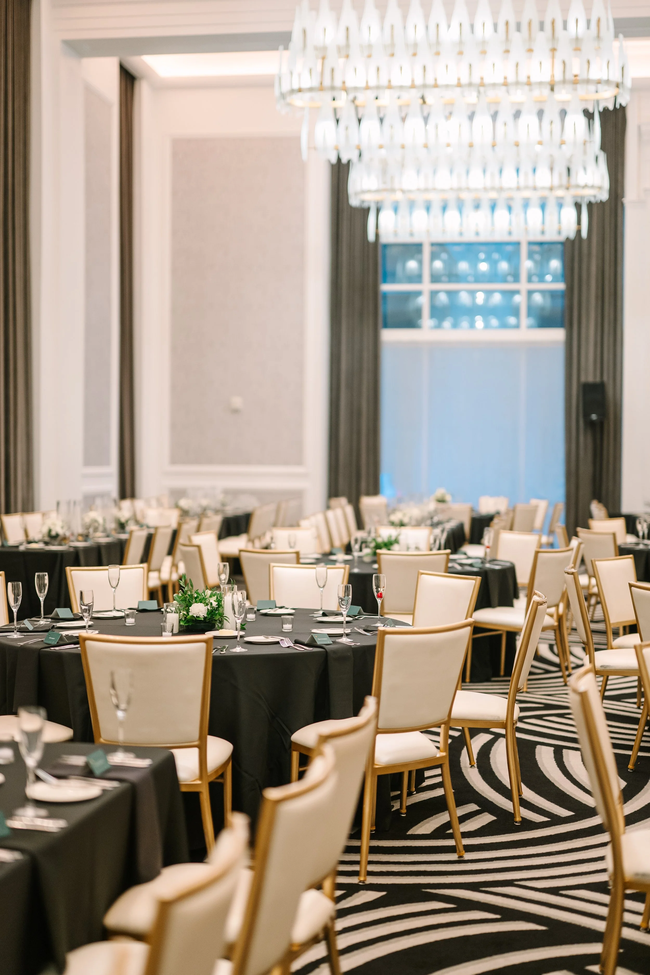 Detail image of Hotel Monaco set up for wedding dinner.